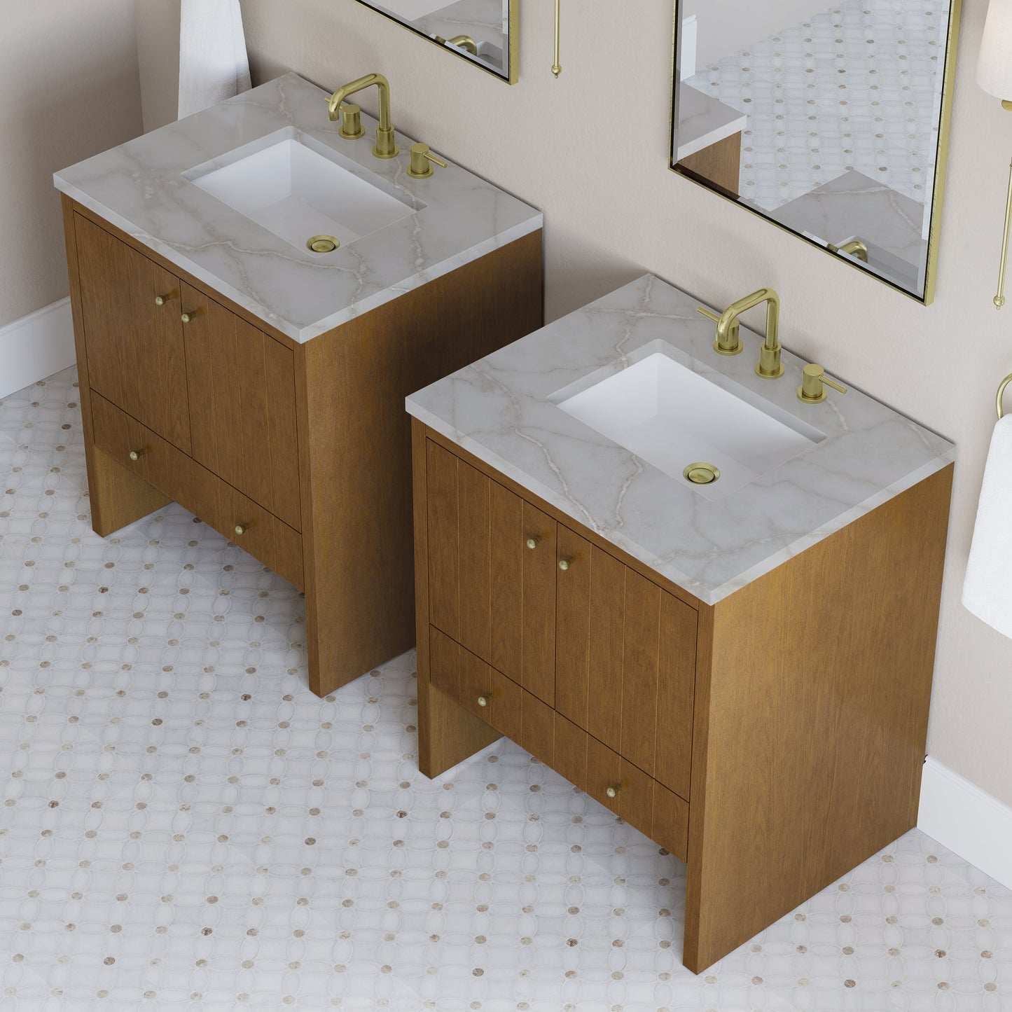 
                  
                    Hudson 30" Single Vanity in Honey Oak Single Bathroom Vanity James Martin Vanities Victorian Silver Silestone 
                  
                