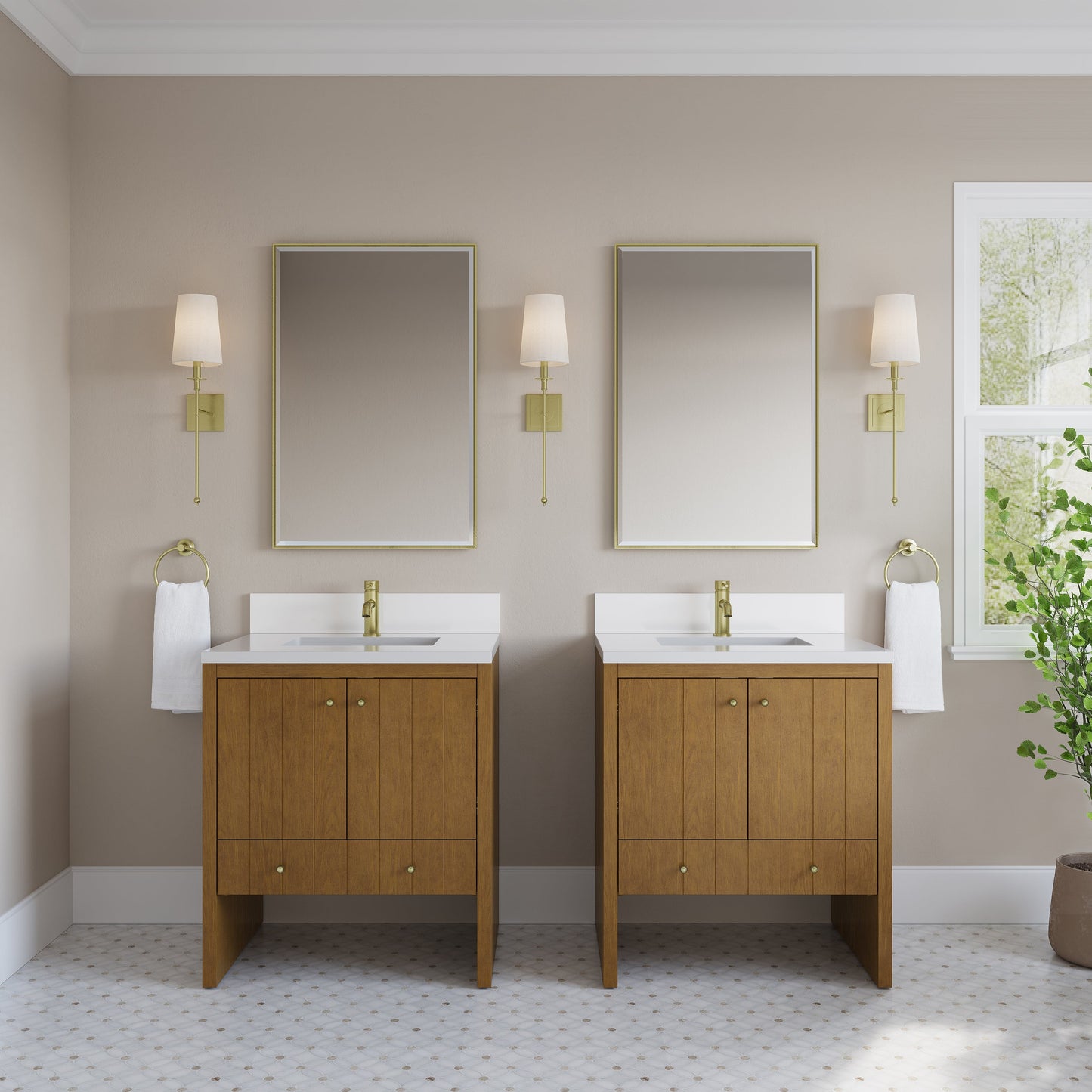 
                  
                    Hudson 30" Single Vanity in Honey Oak Single Bathroom Vanity James Martin Vanities White Zeus Single Faucet Top & Backsplash 
                  
                