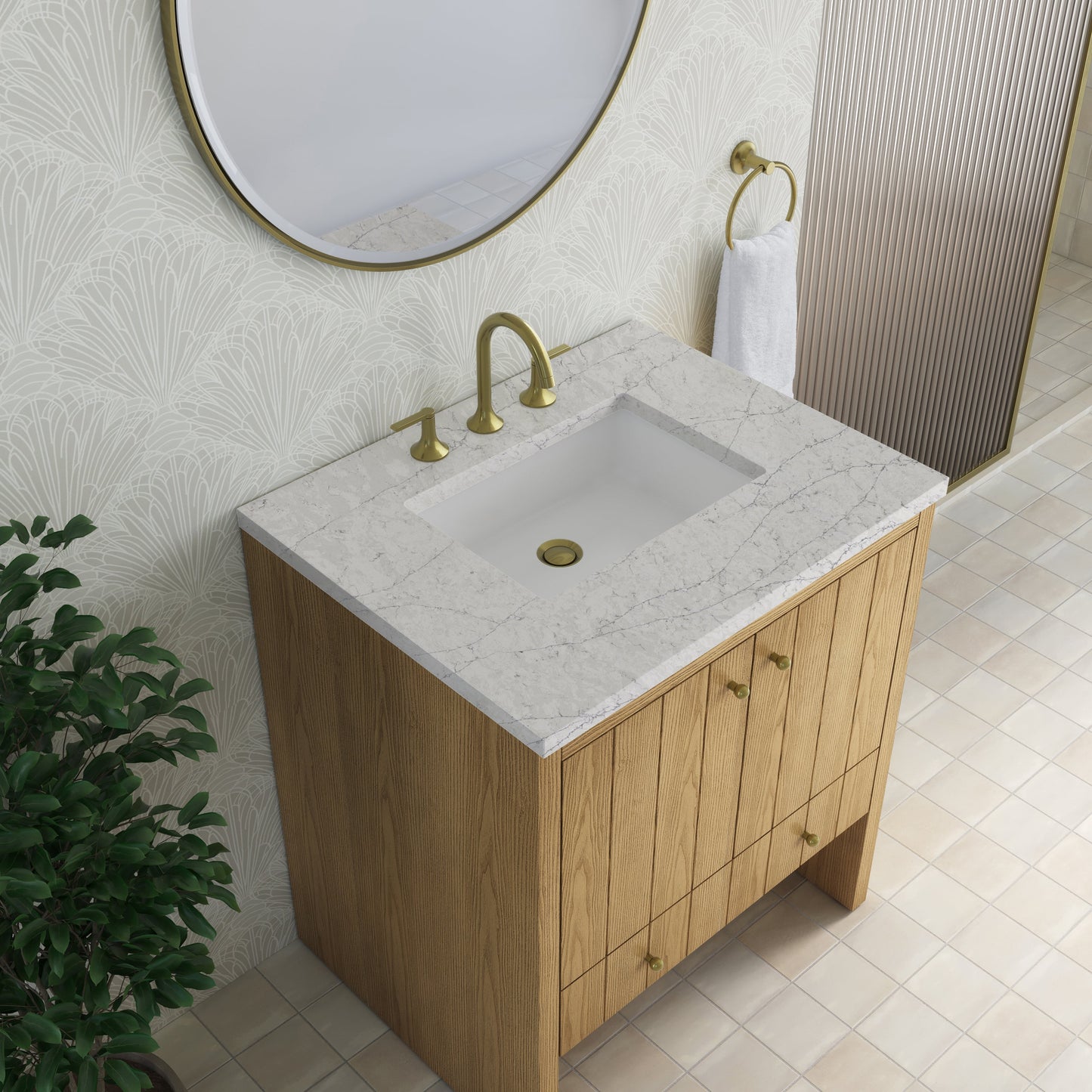 
                  
                    Hudson 30" Single Vanity in Light Natural Oak Single Bathroom Vanity James Martin Vanities Eternal Jasmine Pearl Silestone 
                  
                