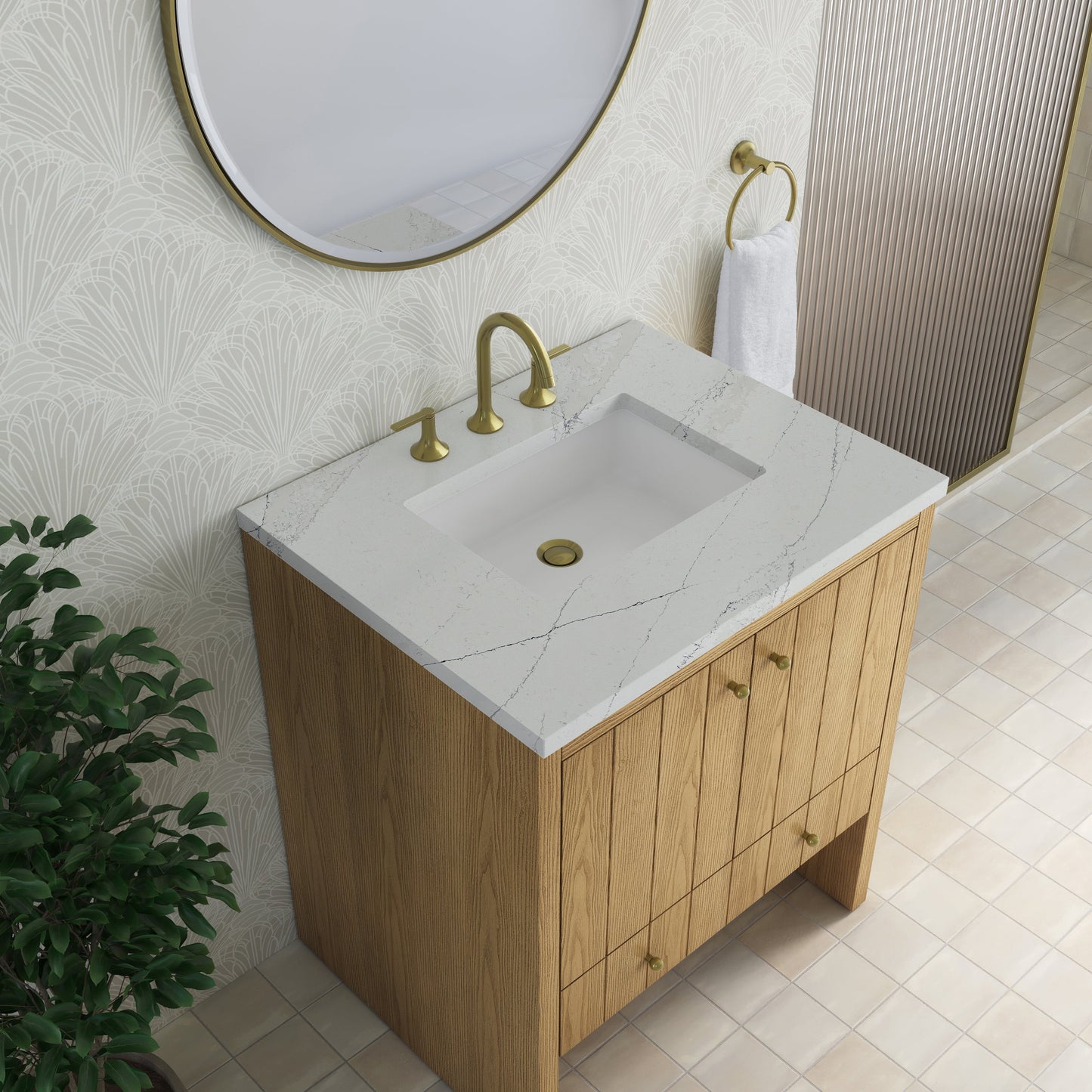 
                  
                    Hudson 30" Single Vanity in Light Natural Oak Single Bathroom Vanity James Martin Vanities Ethereal Noctis Silestone 
                  
                