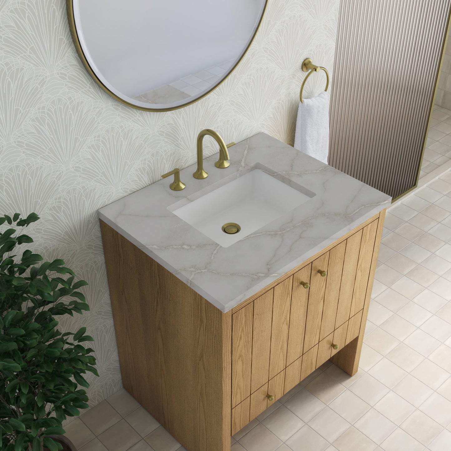 
                  
                    Hudson 30" Single Vanity in Light Natural Oak Single Bathroom Vanity James Martin Vanities Victorian Silver Silestone 
                  
                