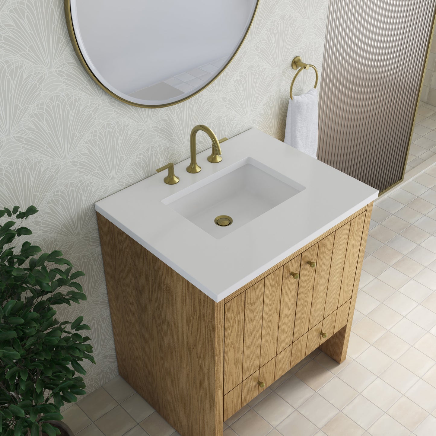 
                  
                    Hudson 30" Single Vanity in Light Natural Oak Single Bathroom Vanity James Martin Vanities White Zeus Silestone 
                  
                