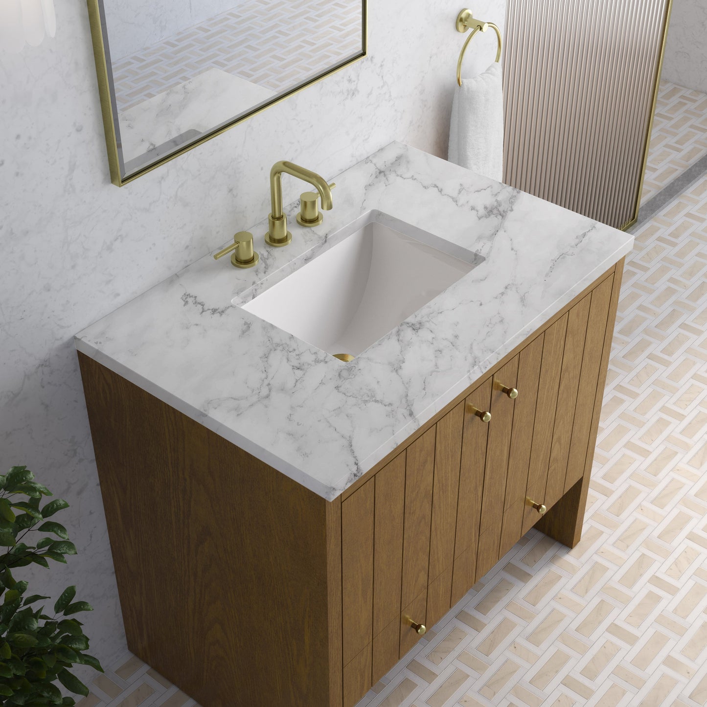 
                  
                    Hudson 36" Single Vanity in Honey Oak Single Bathroom Vanity James Martin Vanities Carrara White Marble 
                  
                