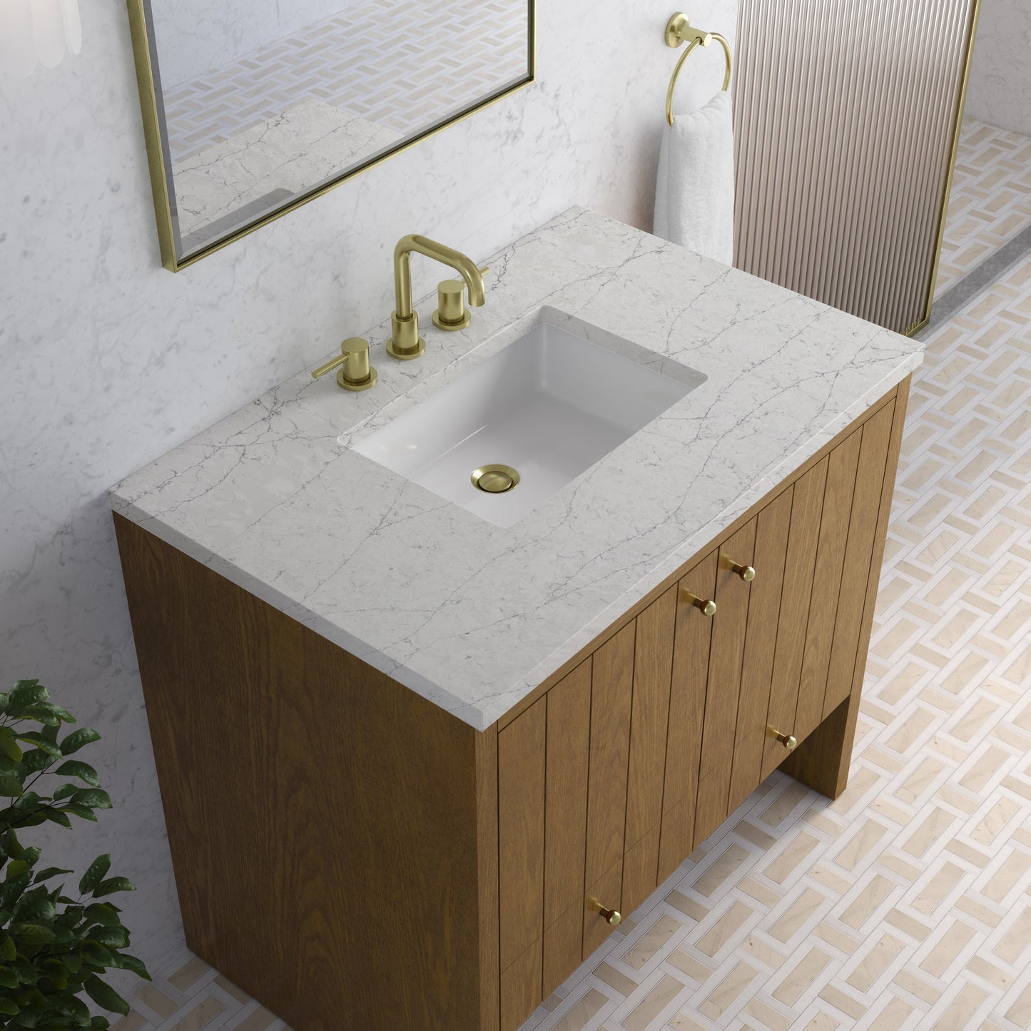 
                  
                    Hudson 36" Single Vanity in Honey Oak Single Bathroom Vanity James Martin Vanities Eternal Jasmine Pearl Silestone 
                  
                