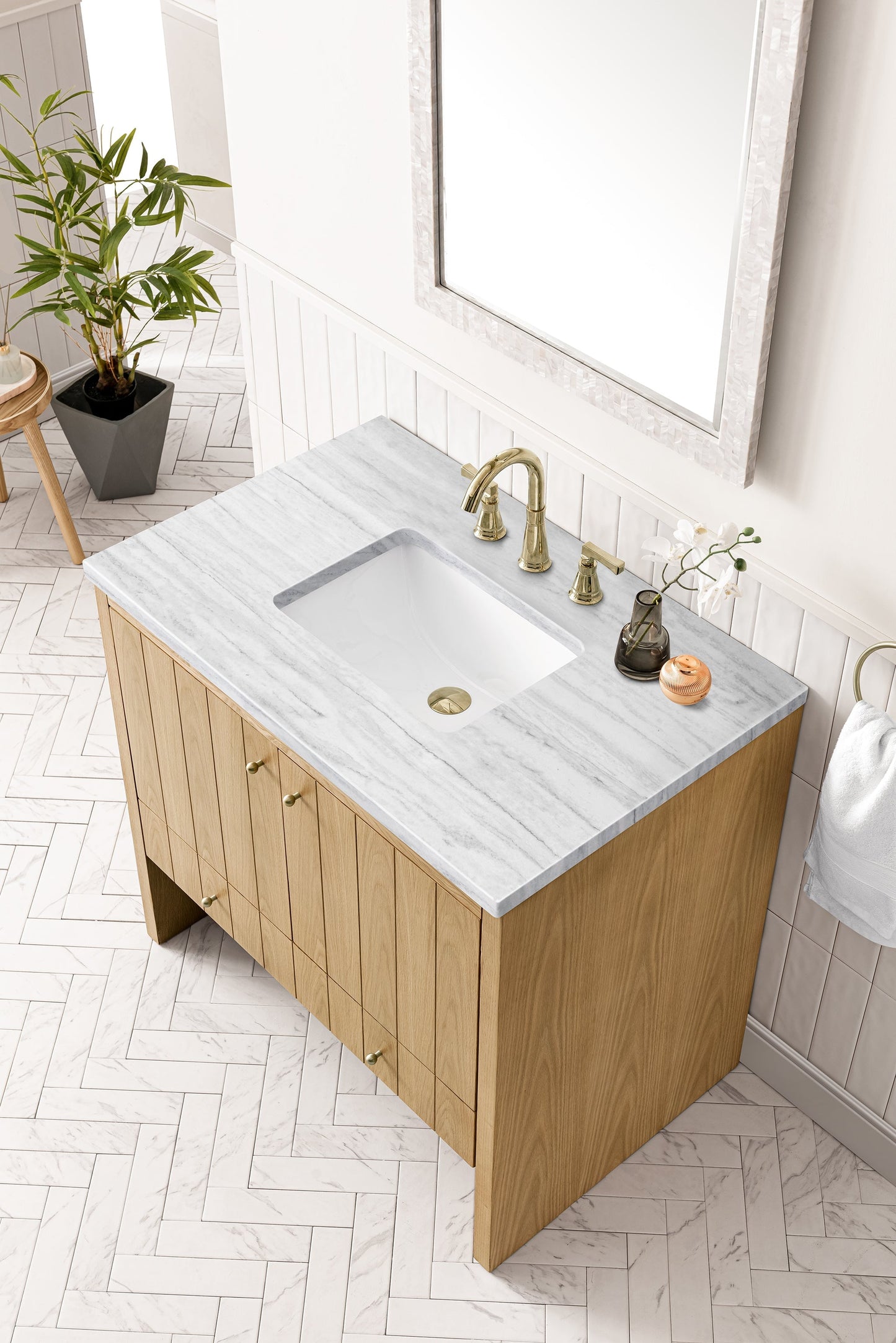 
                  
                    Hudson 36" Single Vanity in Light Natural Oak Single Bathroom Vanity James Martin Vanities Arctic Fall Solid Surface 
                  
                