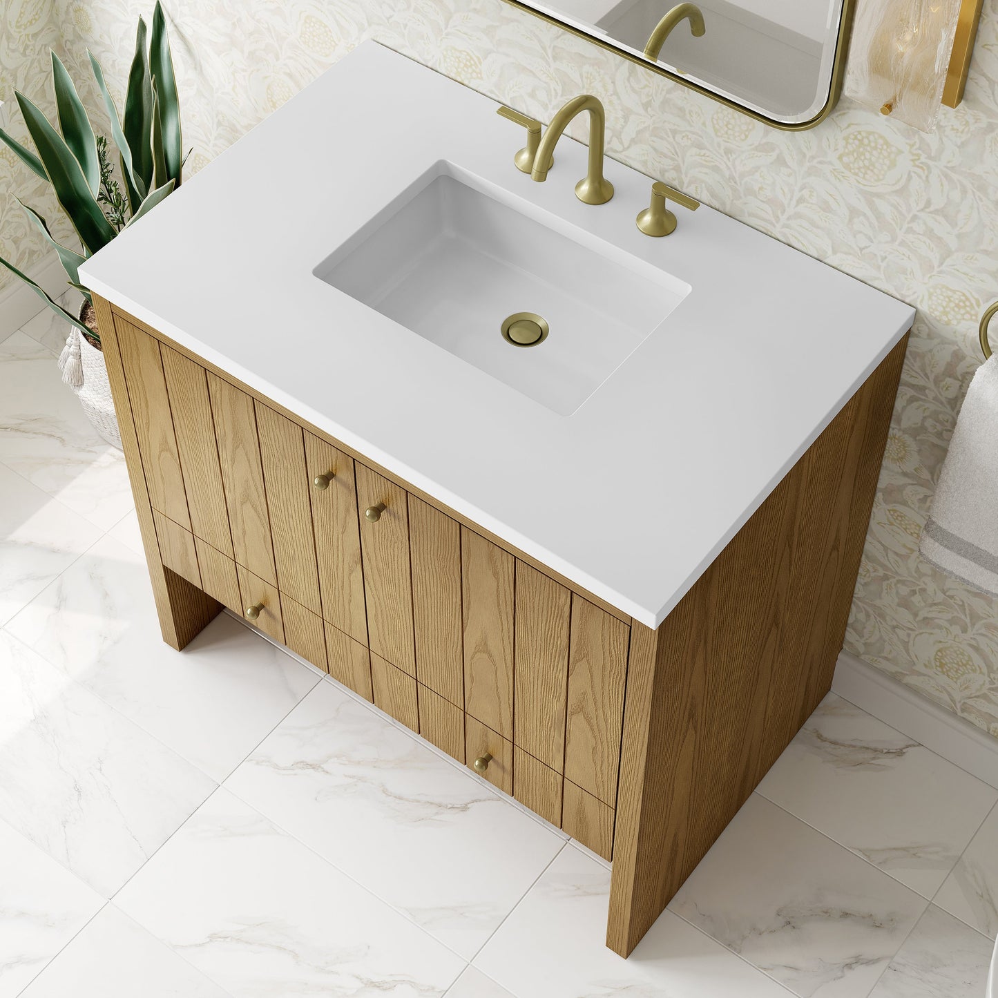 
                  
                    Hudson 36" Single Vanity in Light Natural Oak Single Bathroom Vanity James Martin Vanities White Zeus Silestone 
                  
                