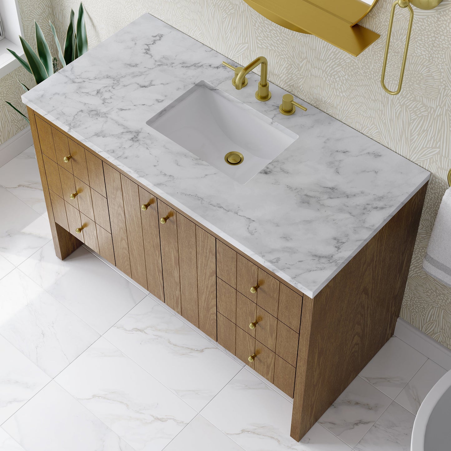 
                  
                    Hudson 48" Single Vanity in Honey Oak Single Bathroom Vanity James Martin Vanities Carrara White Marble 
                  
                