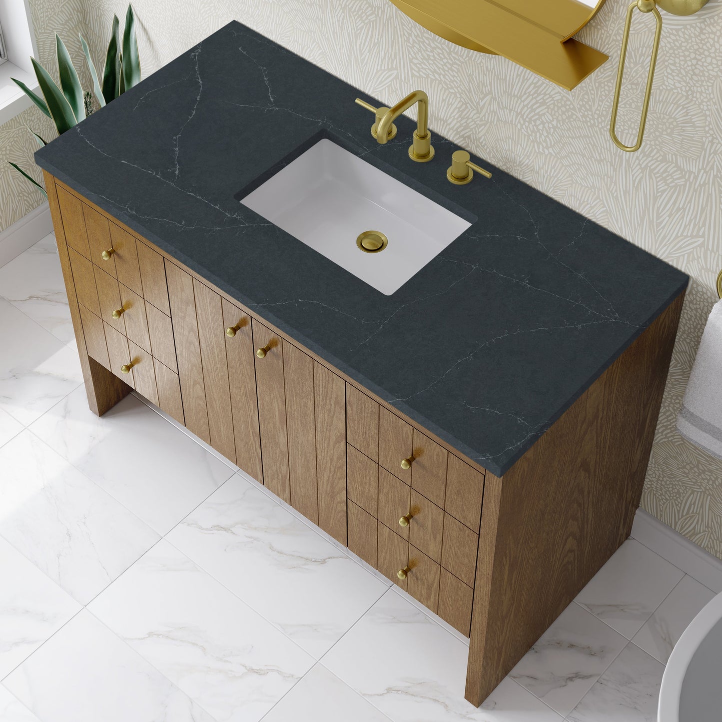 
                  
                    Hudson 48" Single Vanity in Honey Oak Single Bathroom Vanity James Martin Vanities Charcoal Soapstone Silestone 
                  
                