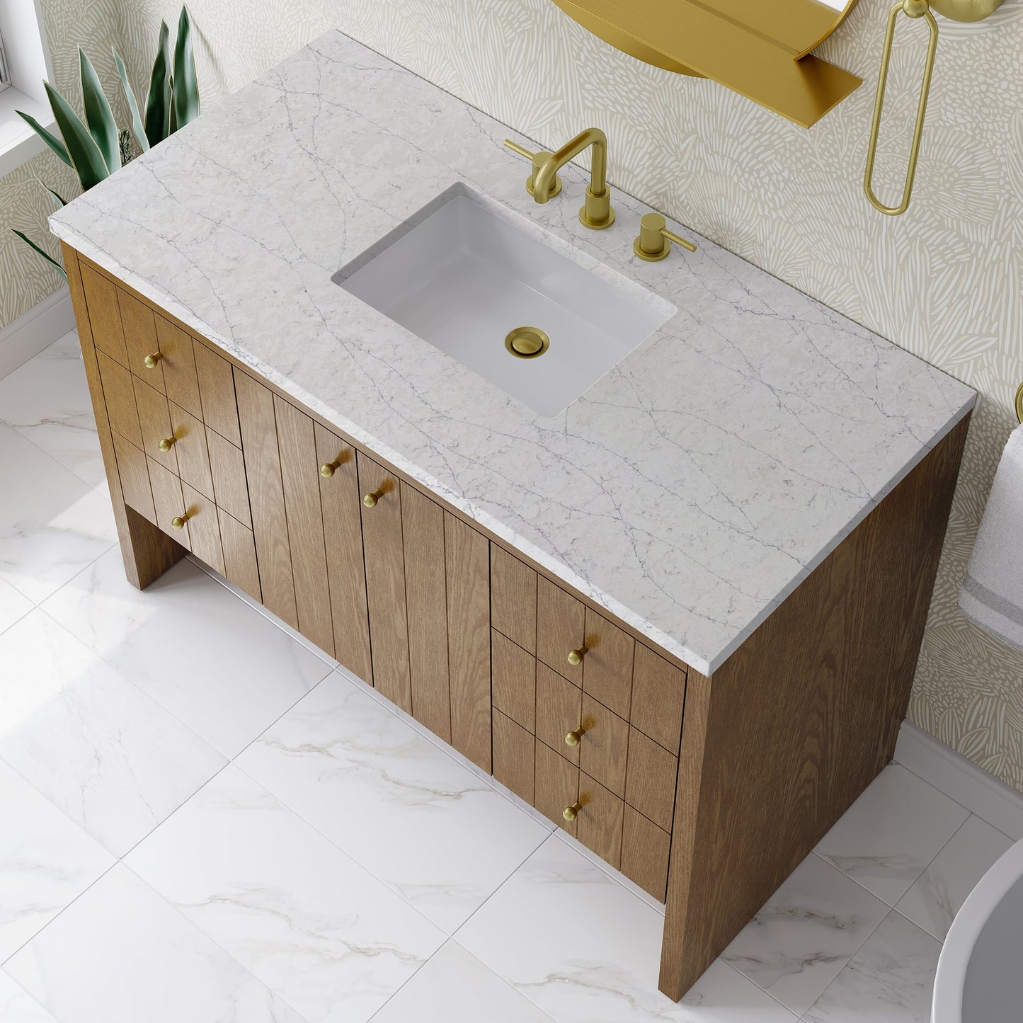 
                  
                    Hudson 48" Single Vanity in Honey Oak Single Bathroom Vanity James Martin Vanities Eternal Jasmine Pearl Silestone 
                  
                