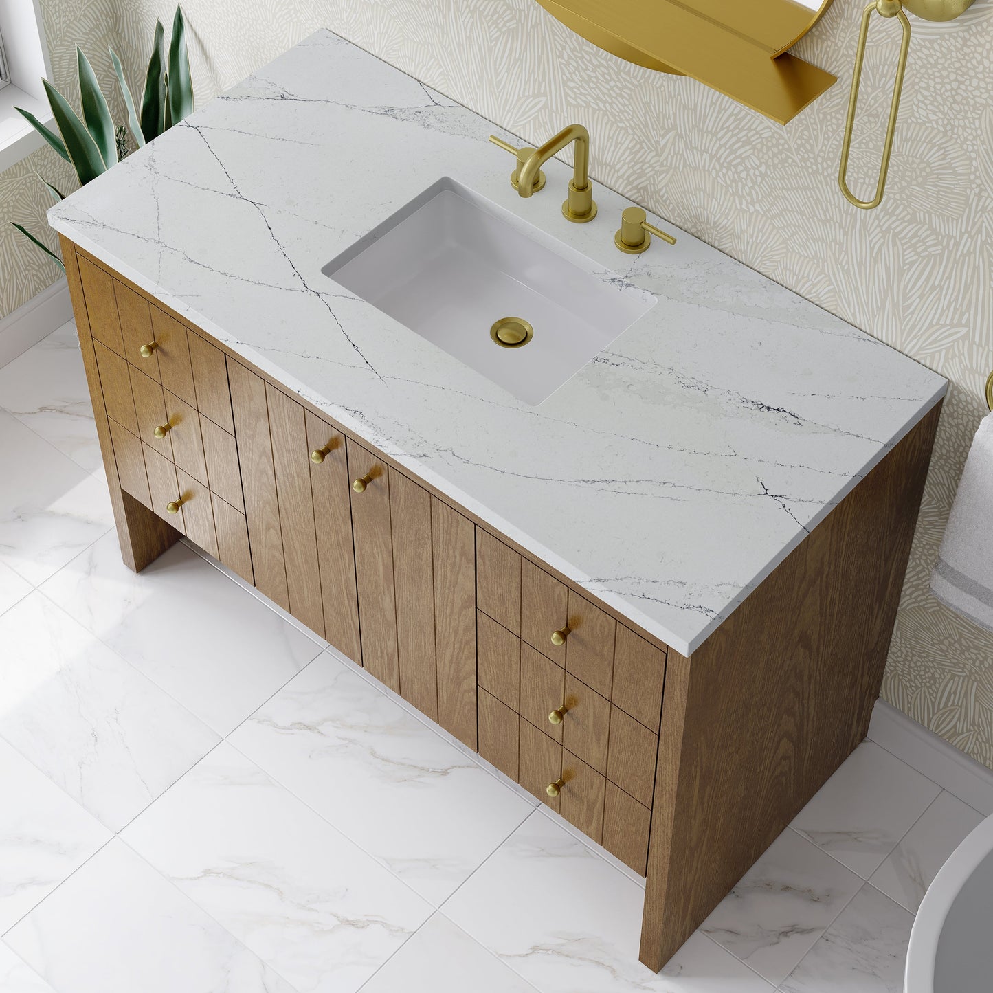 
                  
                    Hudson 48" Single Vanity in Honey Oak Single Bathroom Vanity James Martin Vanities Ethereal Noctis Silestone 
                  
                