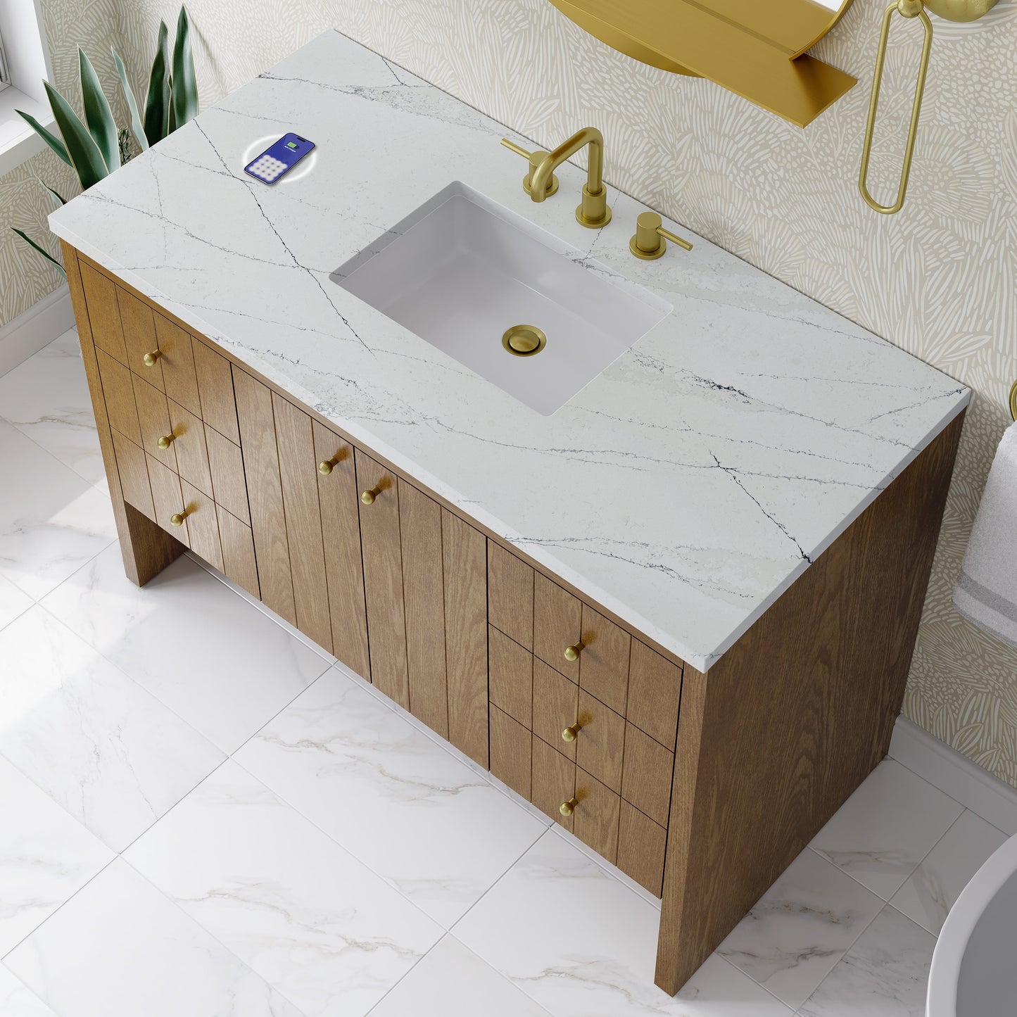 
                  
                    Hudson 48" Single Vanity in Honey Oak Single Bathroom Vanity James Martin Vanities FreePower-Enabled Ethereal Noctis Silestone 
                  
                