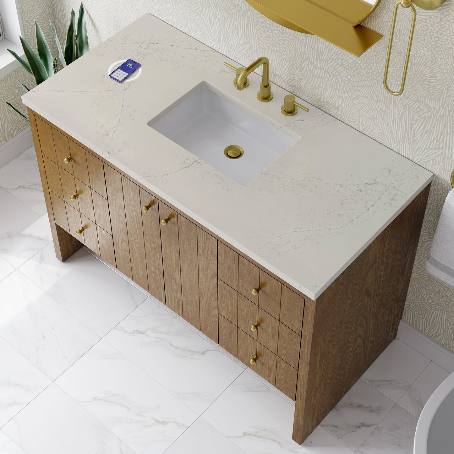 
                  
                    Hudson 48" Single Vanity in Honey Oak Single Bathroom Vanity James Martin Vanities FreePower-Enabled Siberian Silestone 
                  
                