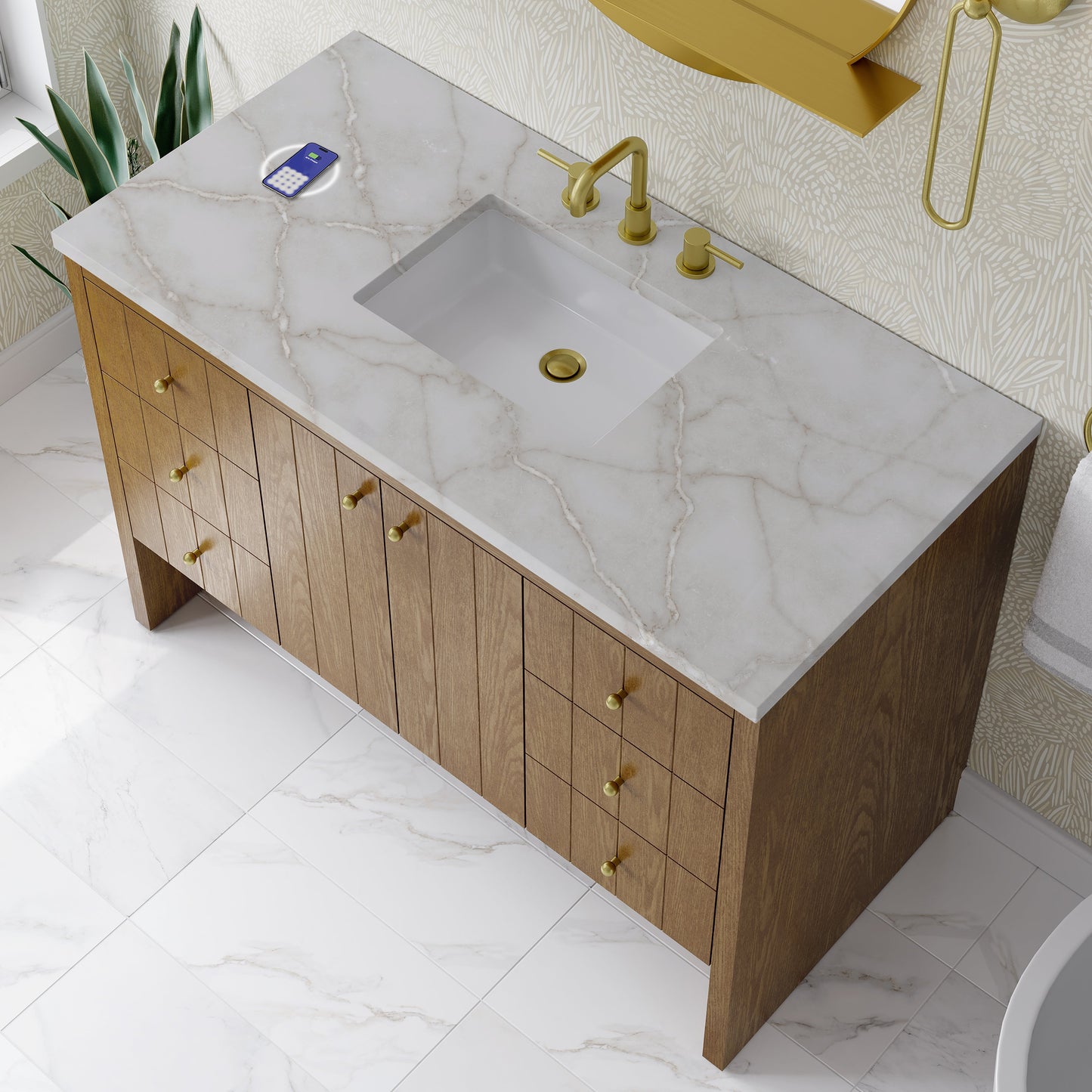 
                  
                    Hudson 48" Single Vanity in Honey Oak Single Bathroom Vanity James Martin Vanities FreePower-Enabled Victorian Silver Silestone 
                  
                