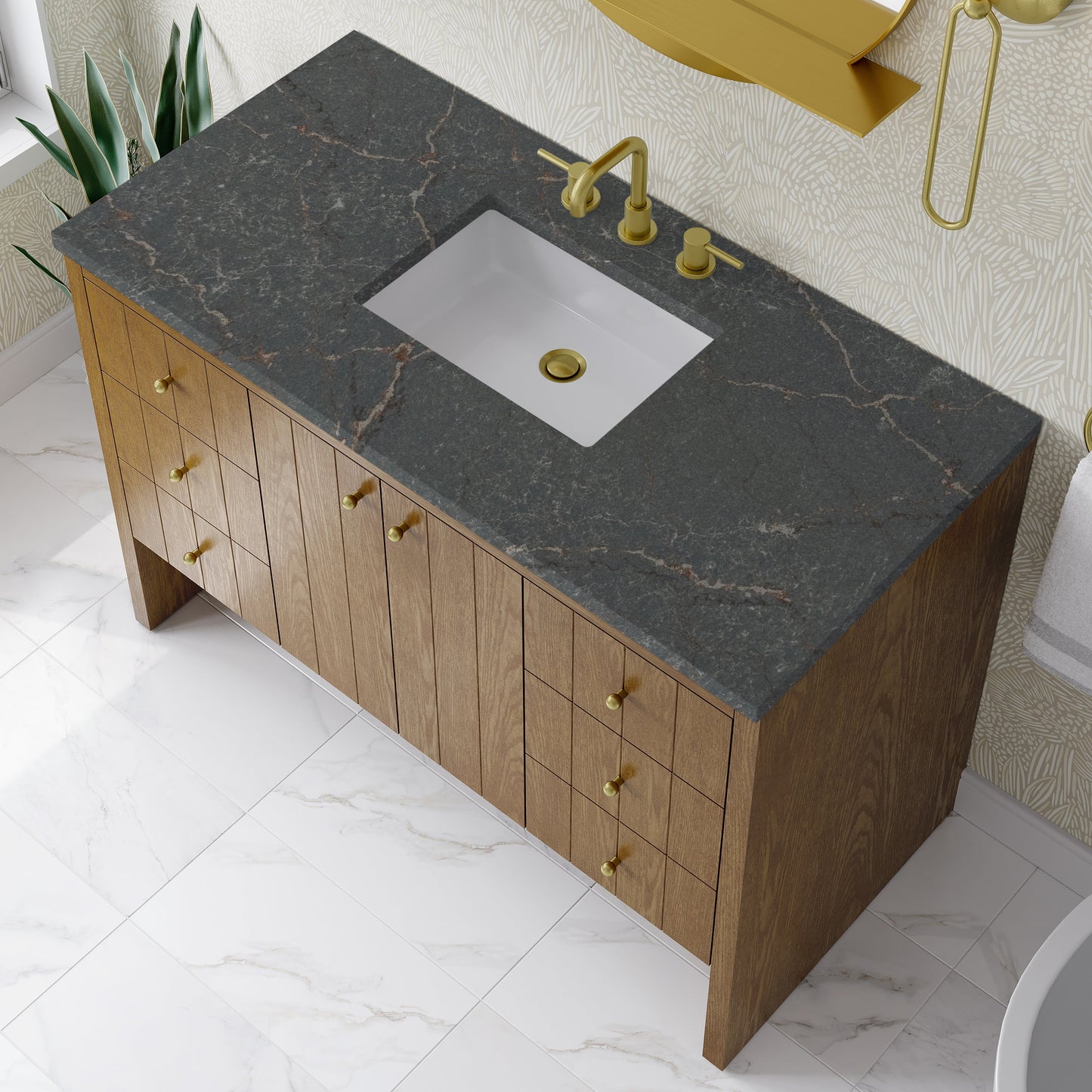 
                  
                    Hudson 48" Single Vanity in Honey Oak Single Bathroom Vanity James Martin Vanities Parisien Bleu Silestone 
                  
                