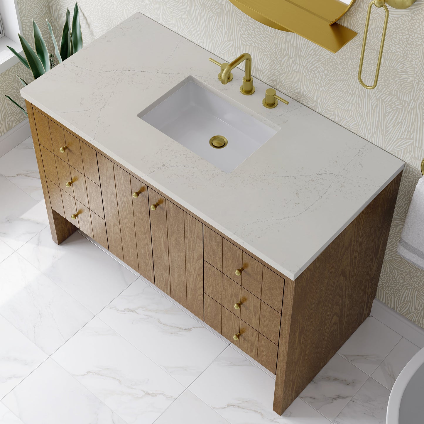 
                  
                    Hudson 48" Single Vanity in Honey Oak Single Bathroom Vanity James Martin Vanities Siberian Silestone 
                  
                