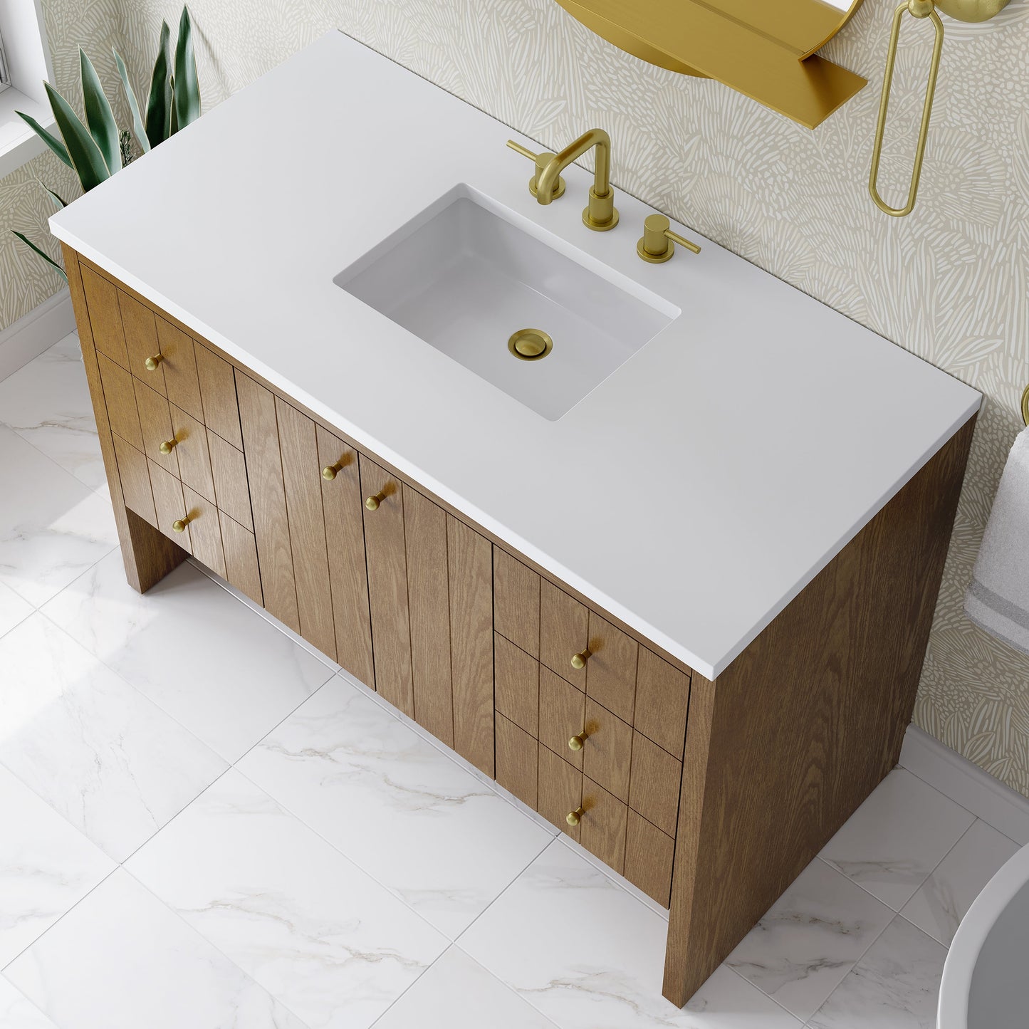 
                  
                    Hudson 48" Single Vanity in Honey Oak Single Bathroom Vanity James Martin Vanities White Zeus Silestone 
                  
                