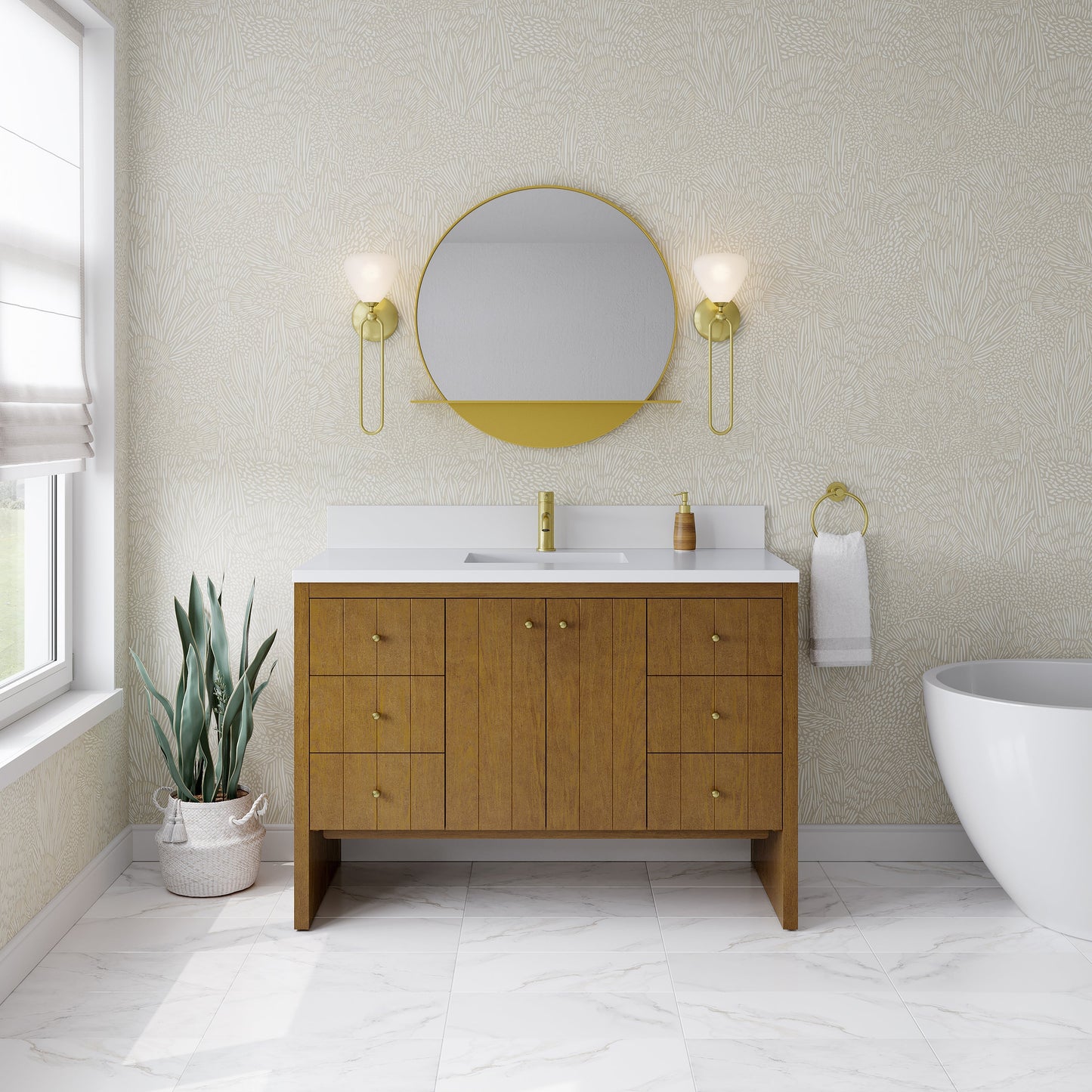 Hudson 48" Single Vanity in Honey Oak Single Bathroom Vanity James Martin Vanities White Zeus Silestone Single Faucet Top w/Backsplash 
