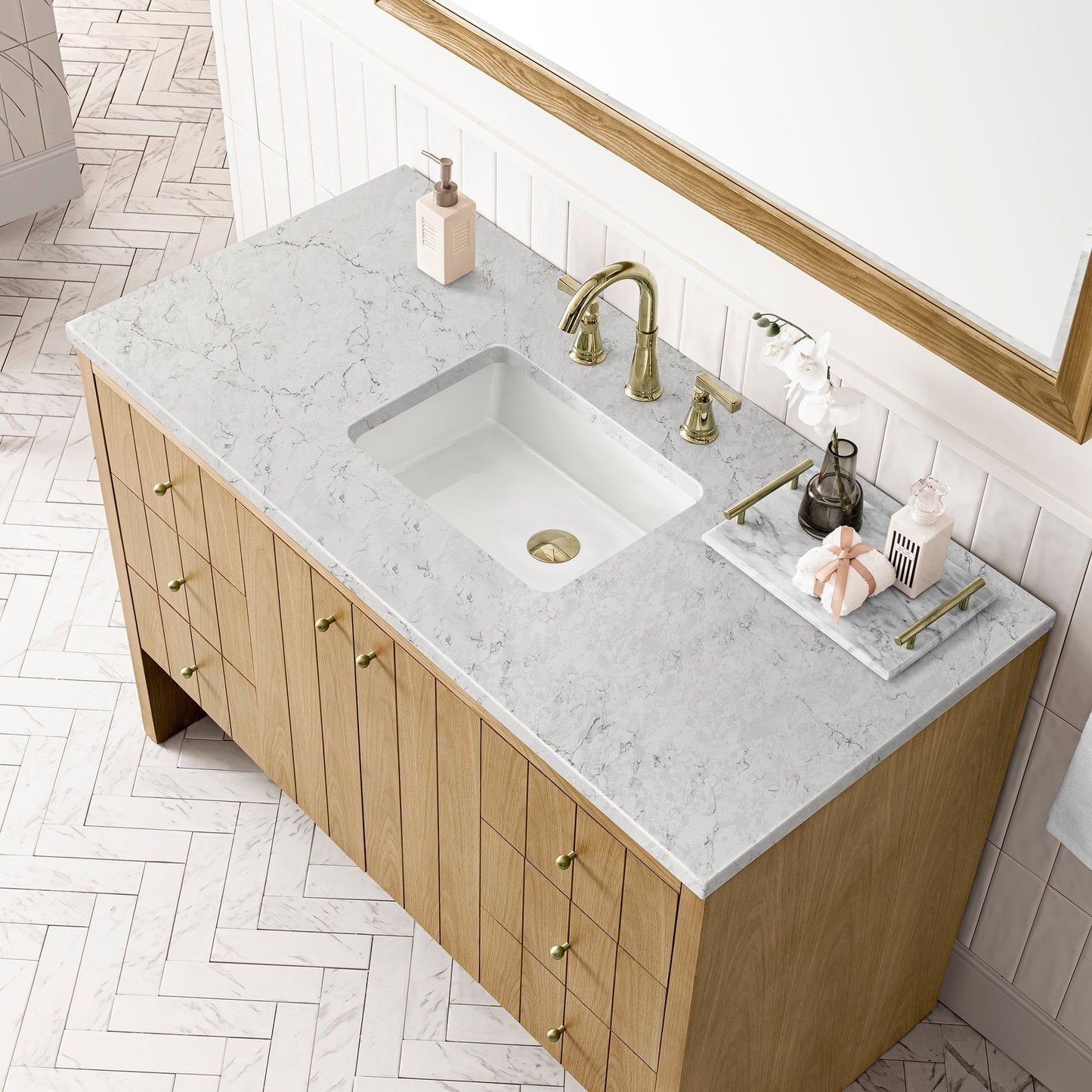 
                  
                    Hudson 48" Single Vanity in Light Natural Oak Single Bathroom Vanity James Martin Vanities Eternal Jasmine Pearl Silestone 
                  
                