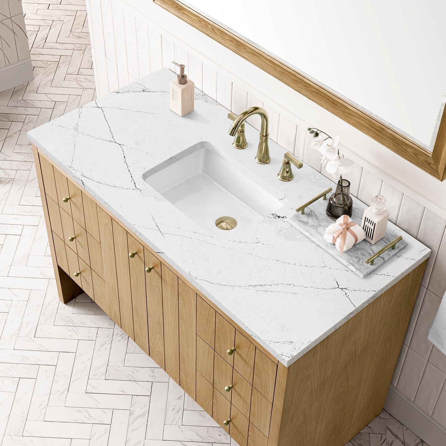 
                  
                    Hudson 48" Single Vanity in Light Natural Oak Single Bathroom Vanity James Martin Vanities Ethereal Noctis Silestone 
                  
                
