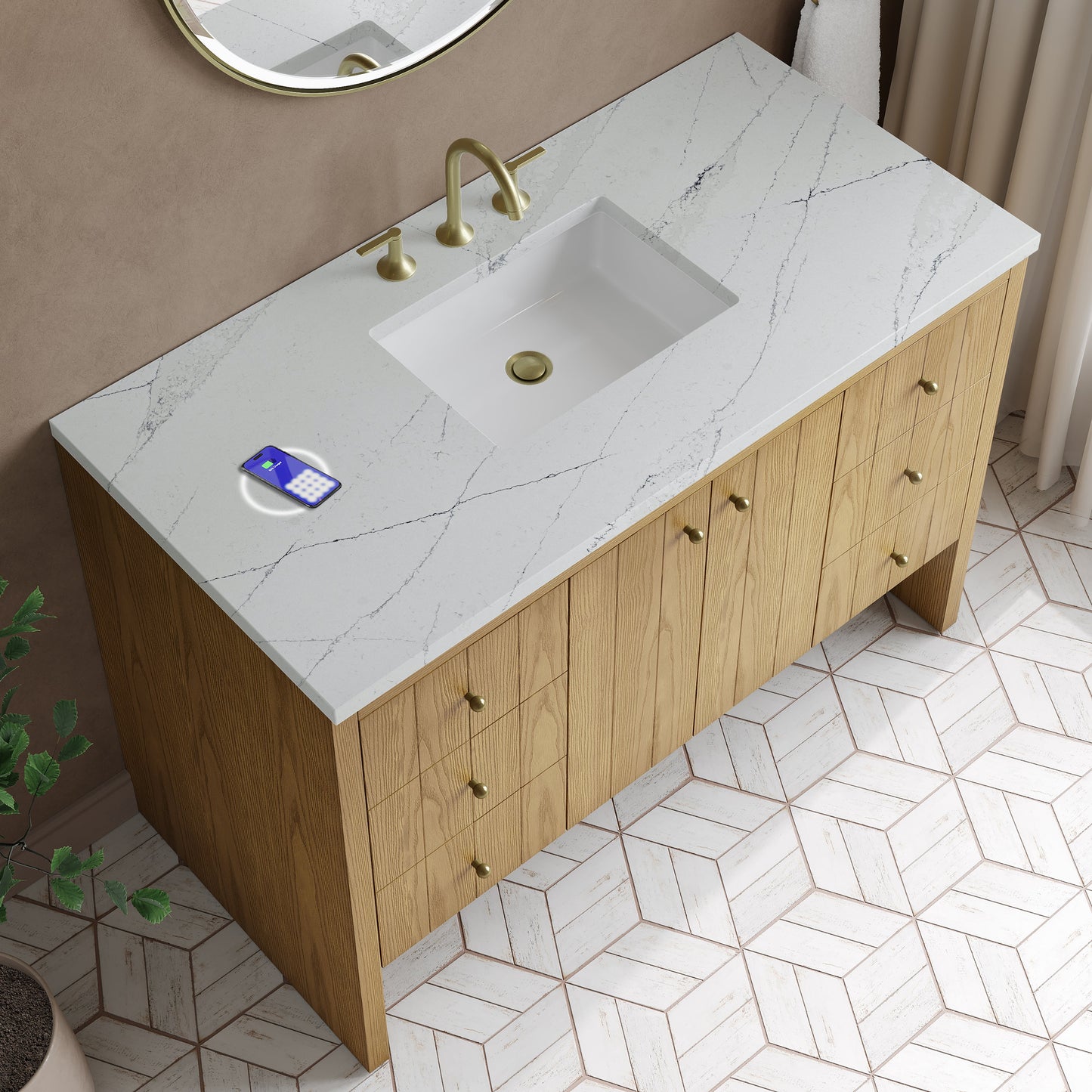 
                  
                    Hudson 48" Single Vanity in Light Natural Oak Single Bathroom Vanity James Martin Vanities FreePower-Enabled Ethereal Noctis Silestone 
                  
                
