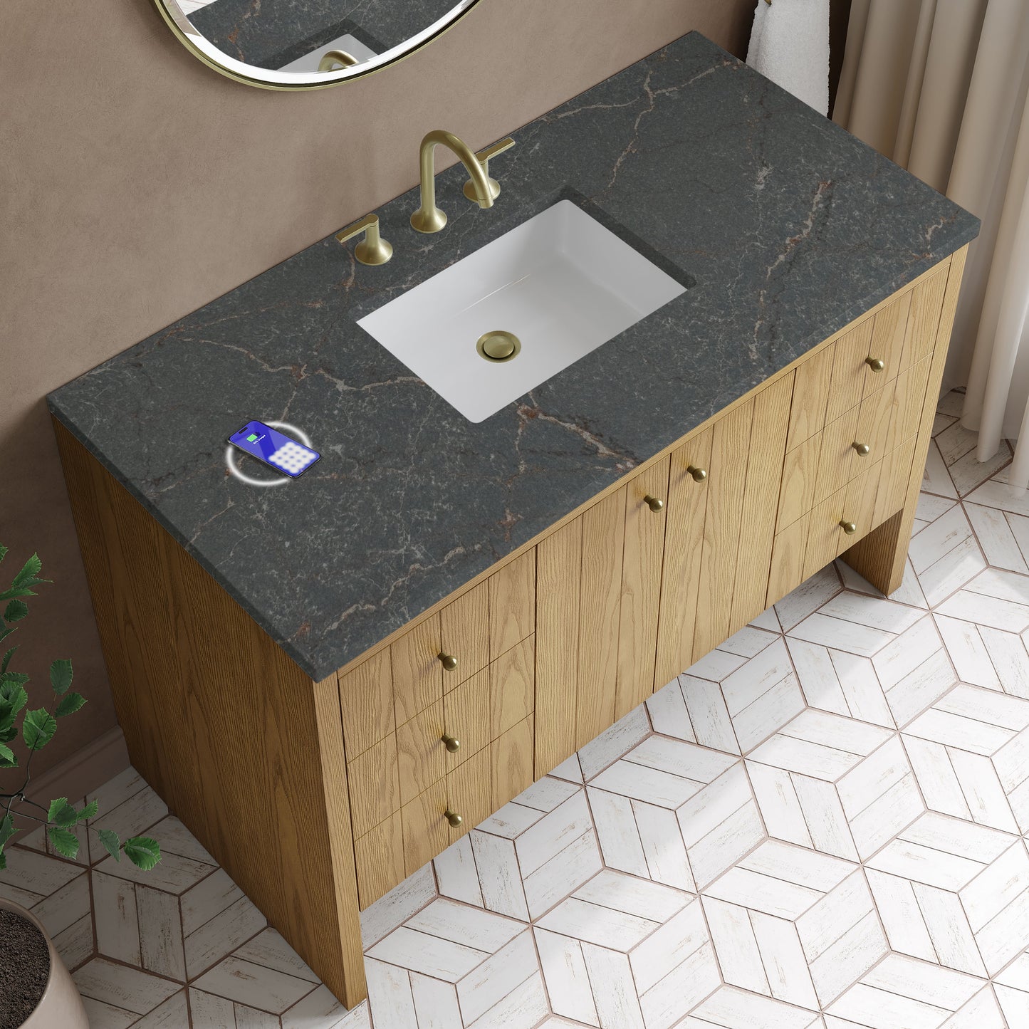 
                  
                    Hudson 48" Single Vanity in Light Natural Oak Single Bathroom Vanity James Martin Vanities FreePower-Enabled Parisien Bleu Silestone 
                  
                