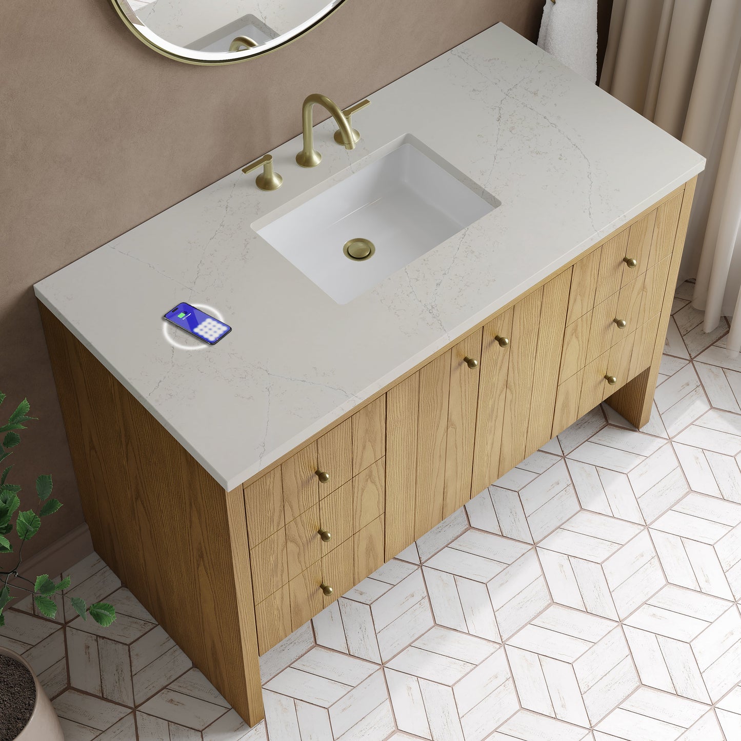 
                  
                    Hudson 48" Single Vanity in Light Natural Oak Single Bathroom Vanity James Martin Vanities FreePower-Enabled Siberian Silestone 
                  
                