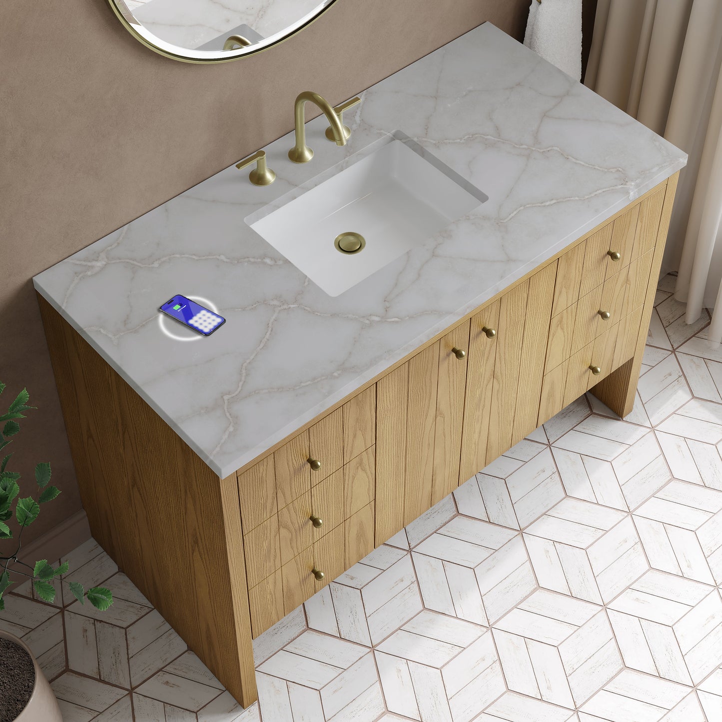 
                  
                    Hudson 48" Single Vanity in Light Natural Oak Single Bathroom Vanity James Martin Vanities FreePower-Enabled Victorian Silver Silestone 
                  
                