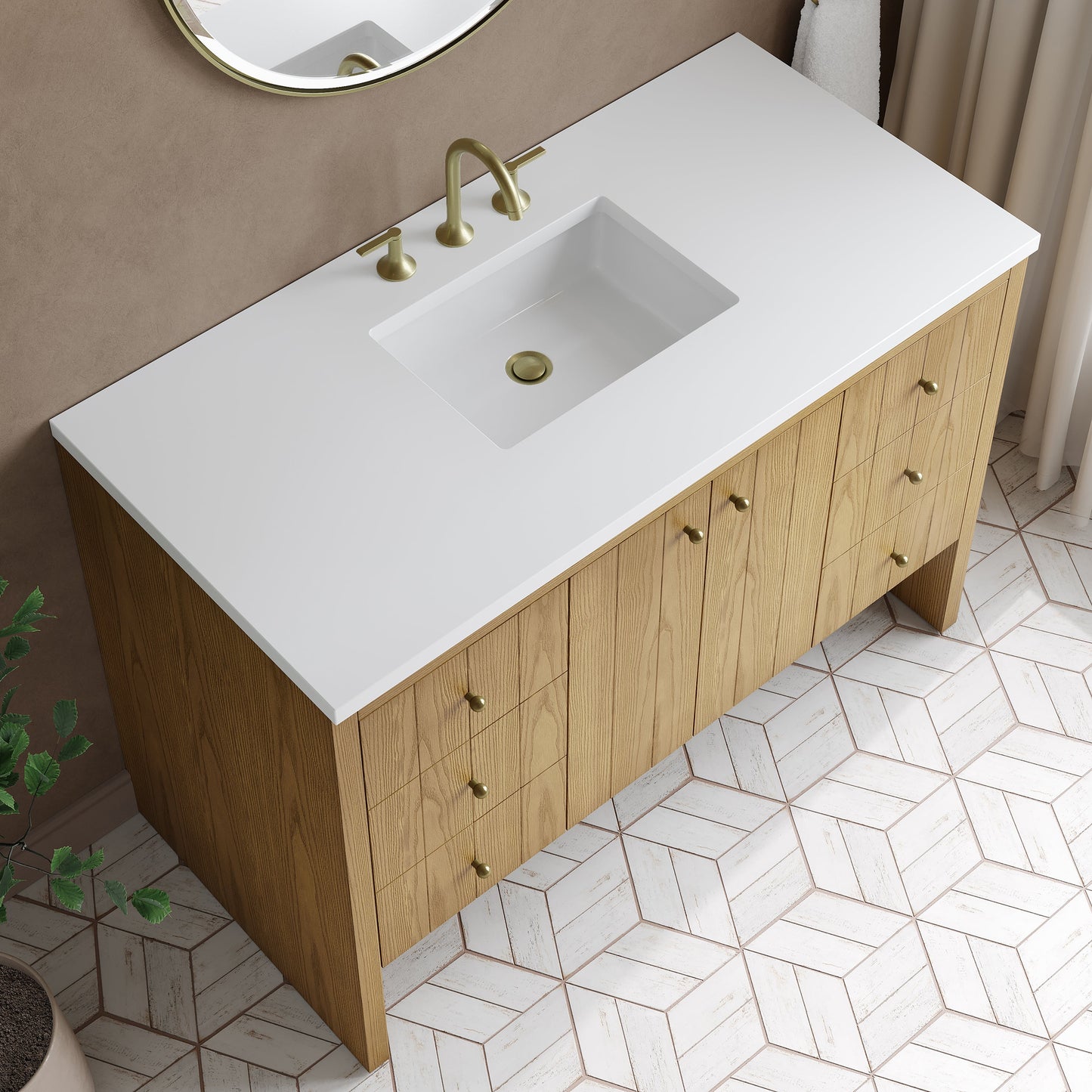 
                  
                    Hudson 48" Single Vanity in Light Natural Oak Single Bathroom Vanity James Martin Vanities White Zeus Silestone 
                  
                