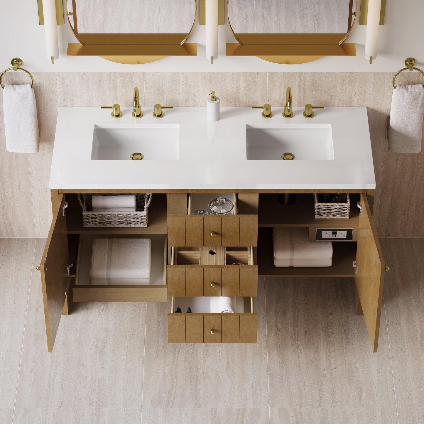 
                  
                    Hudson 60" Double Vanity in Honey Oak Double Bathroom Vanity James Martin Vanities 
                  
                