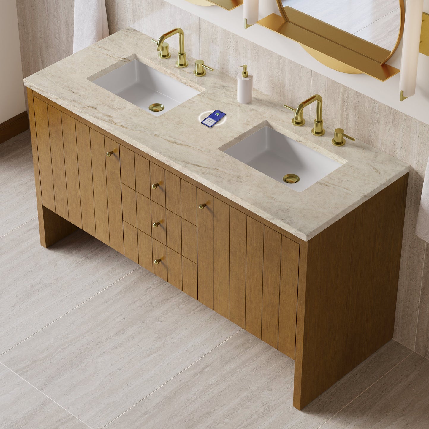 
                  
                    Hudson 60" Double Vanity in Honey Oak Double Bathroom Vanity James Martin Vanities FreePower-Enabled Tajnar Eclos 
                  
                