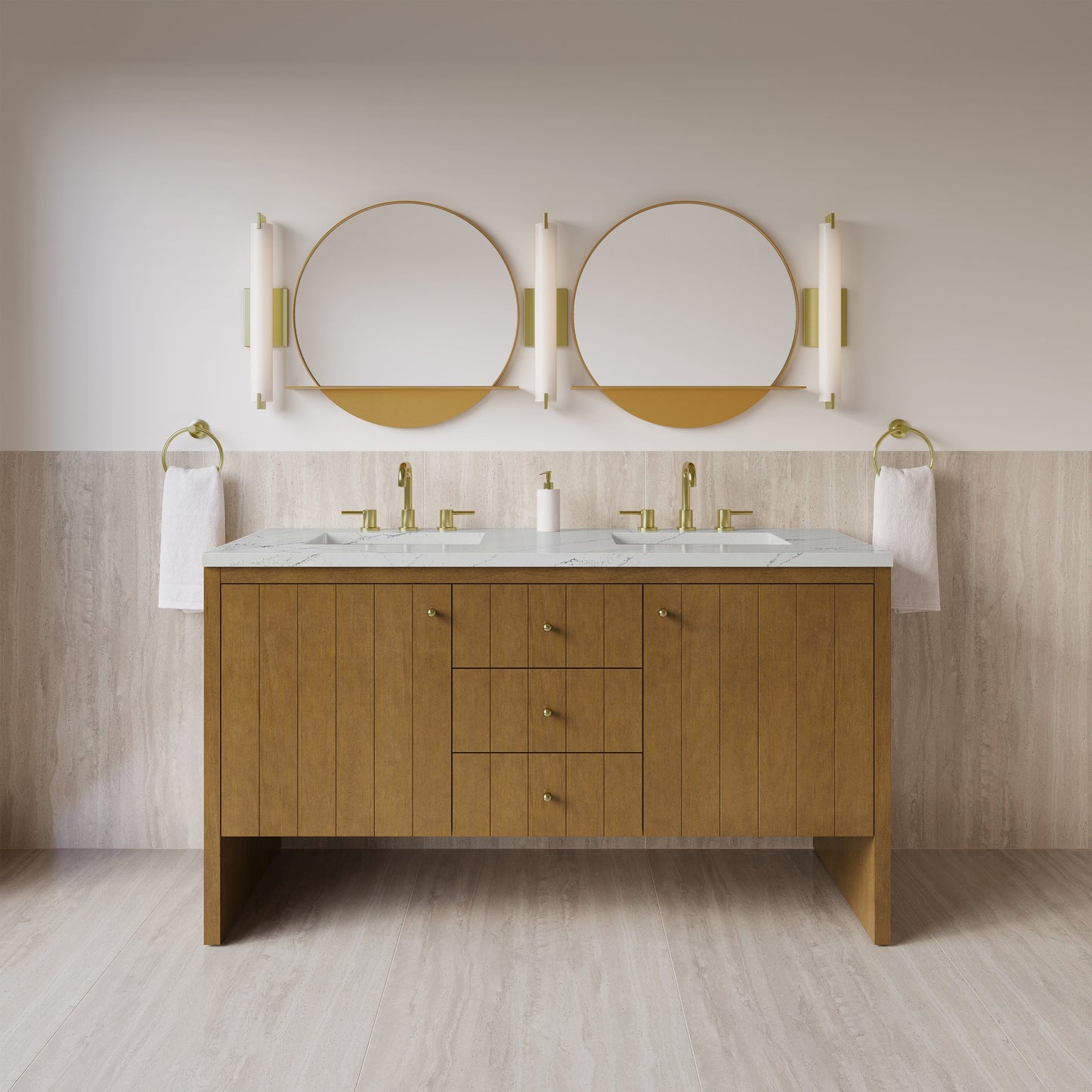 Hudson 60" Double Vanity in Honey Oak Double Bathroom Vanity James Martin Vanities Select Your Top 