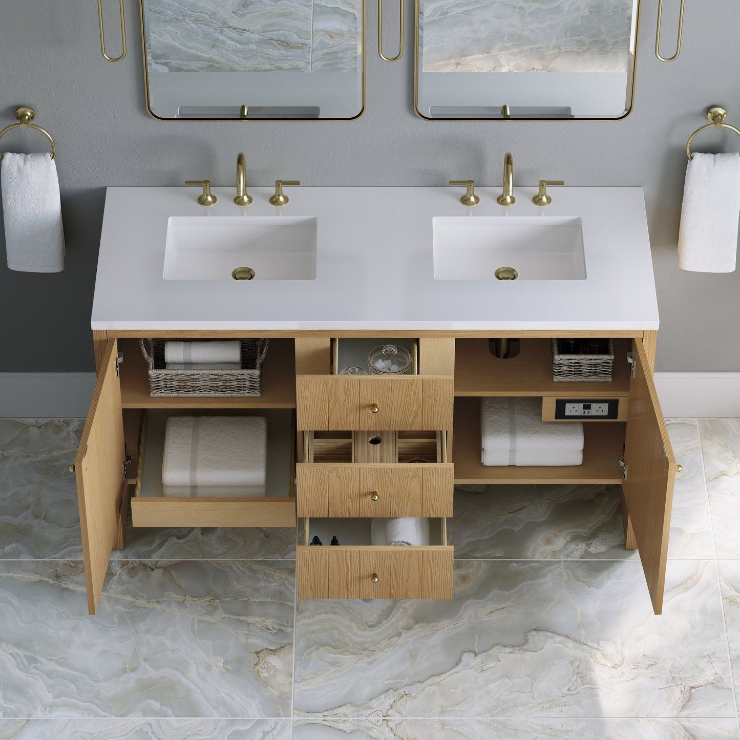 
                  
                    Hudson 60" Double Vanity in Light Natural Oak Double Bathroom Vanity James Martin Vanities 
                  
                