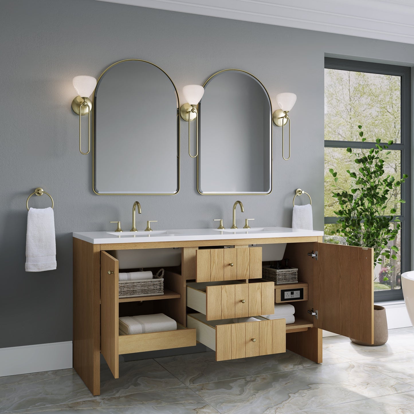 
                  
                    Hudson 60" Double Vanity in Light Natural Oak Double Bathroom Vanity James Martin Vanities 
                  
                