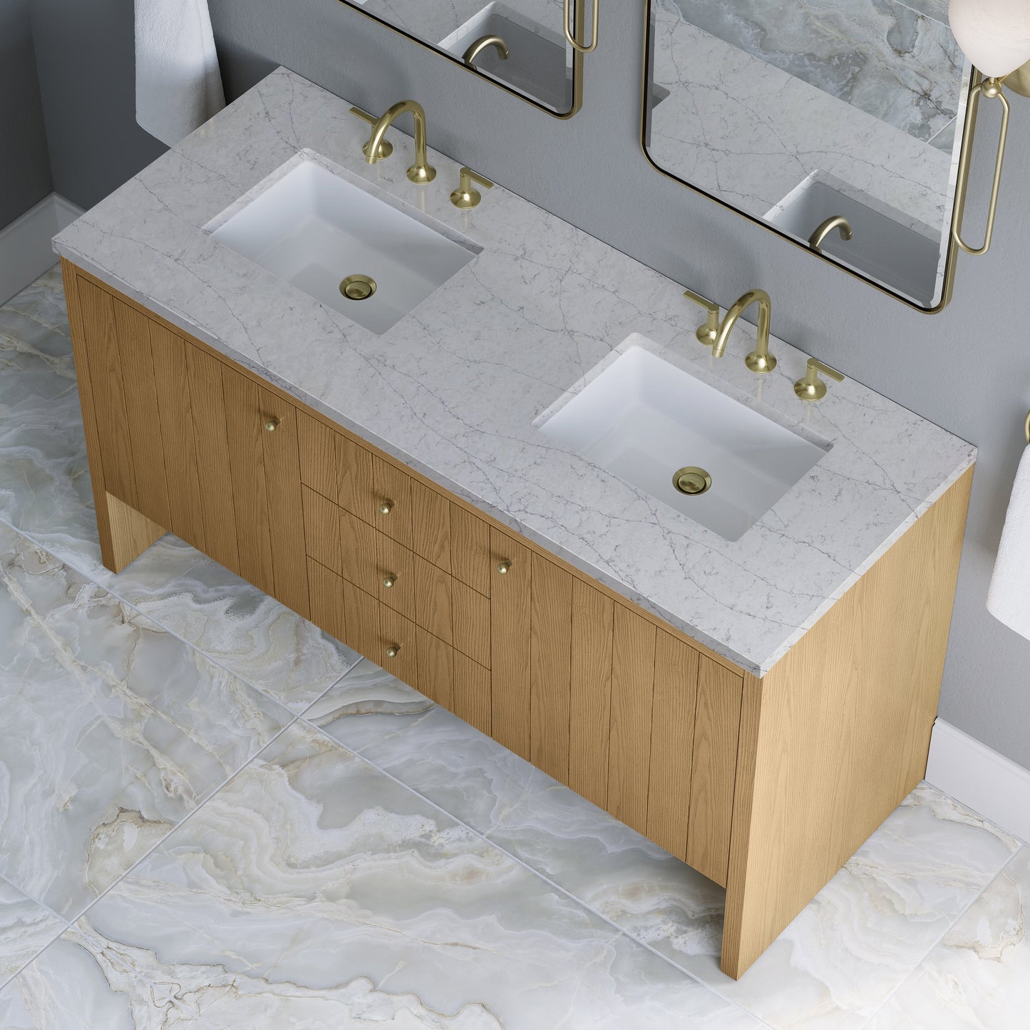 
                  
                    Hudson 60" Double Vanity in Light Natural Oak Double Bathroom Vanity James Martin Vanities Eternal Jasmine Pearl Silestone 
                  
                