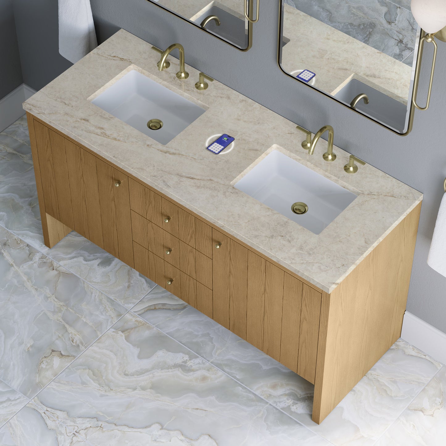 
                  
                    Hudson 60" Double Vanity in Light Natural Oak Double Bathroom Vanity James Martin Vanities FreePower-Enabled Tajnar Eclos 
                  
                