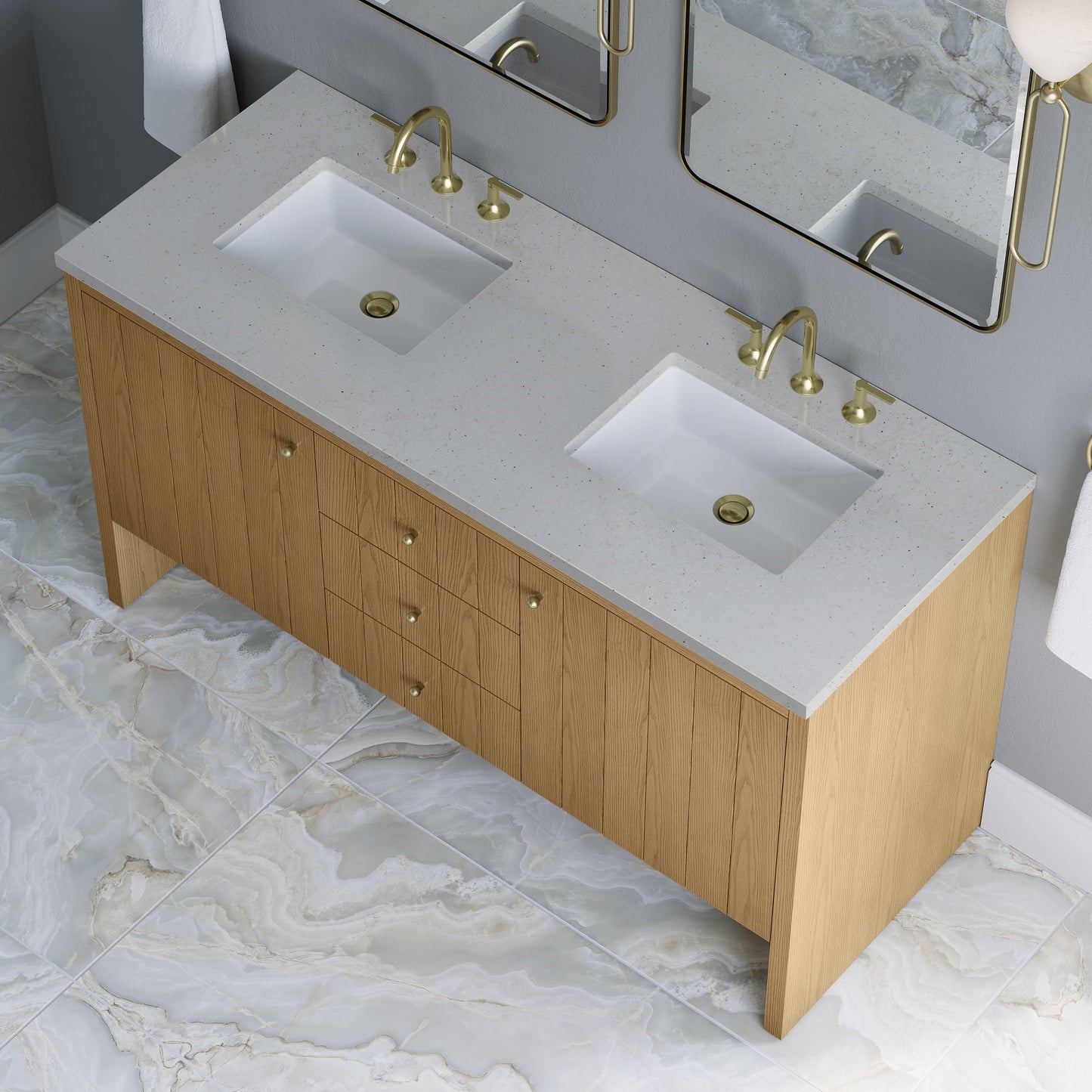 
                  
                    Hudson 60" Double Vanity in Light Natural Oak Double Bathroom Vanity James Martin Vanities Lime Delight Silestone 
                  
                