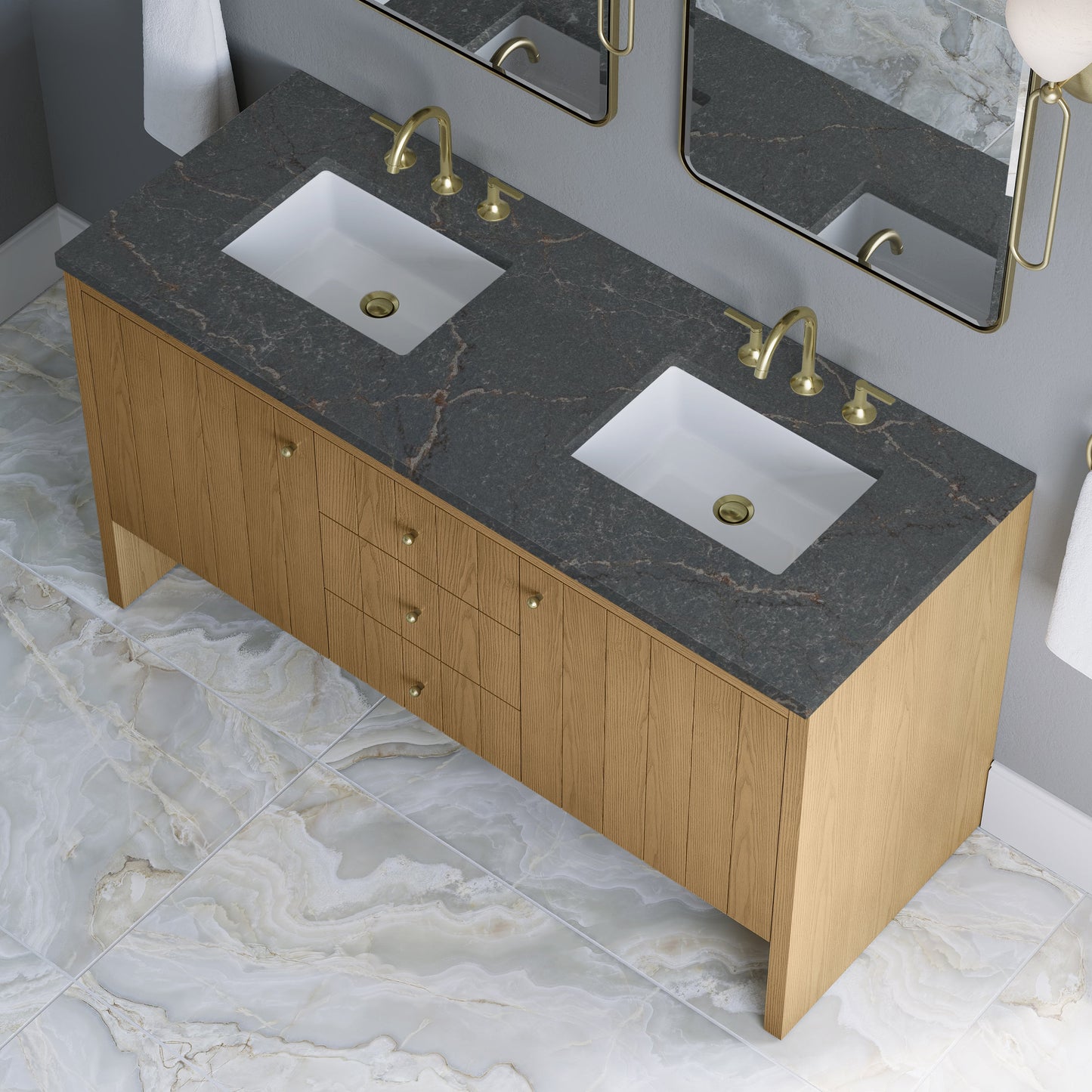 
                  
                    Hudson 60" Double Vanity in Light Natural Oak Double Bathroom Vanity James Martin Vanities Parisien Bleu Silestone 
                  
                