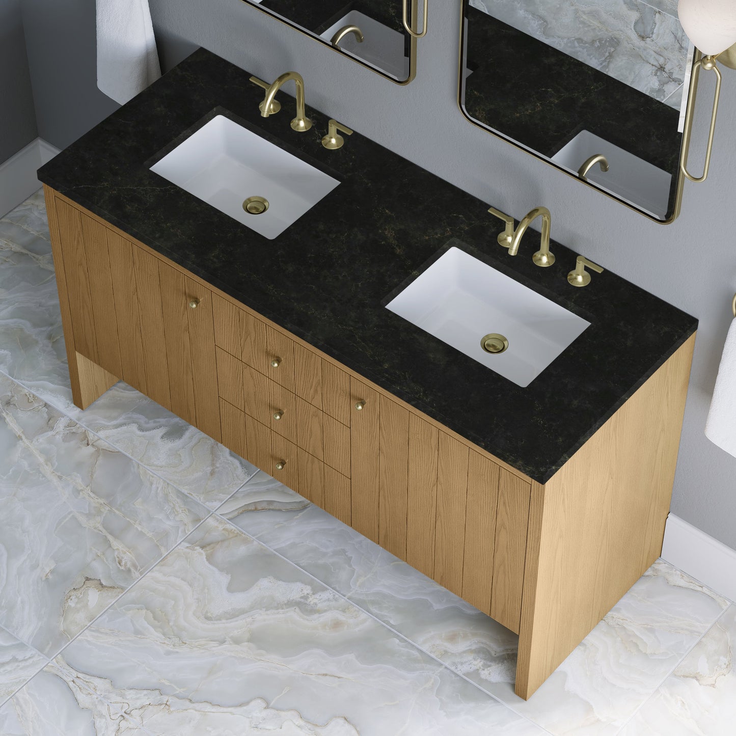 
                  
                    Hudson 60" Double Vanity in Light Natural Oak Double Bathroom Vanity James Martin Vanities Phantome Eclos 
                  
                