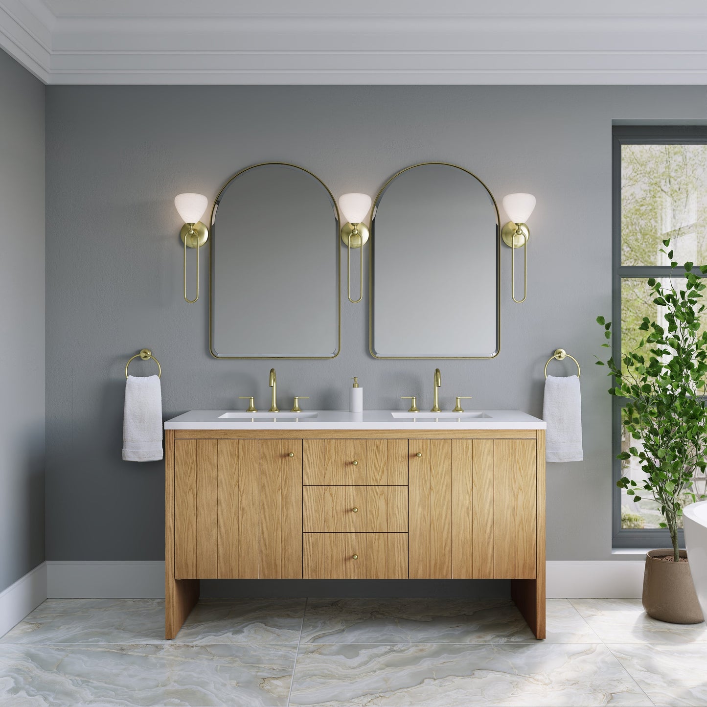 Hudson 60" Double Vanity in Light Natural Oak Double Bathroom Vanity James Martin Vanities Select Your Top 