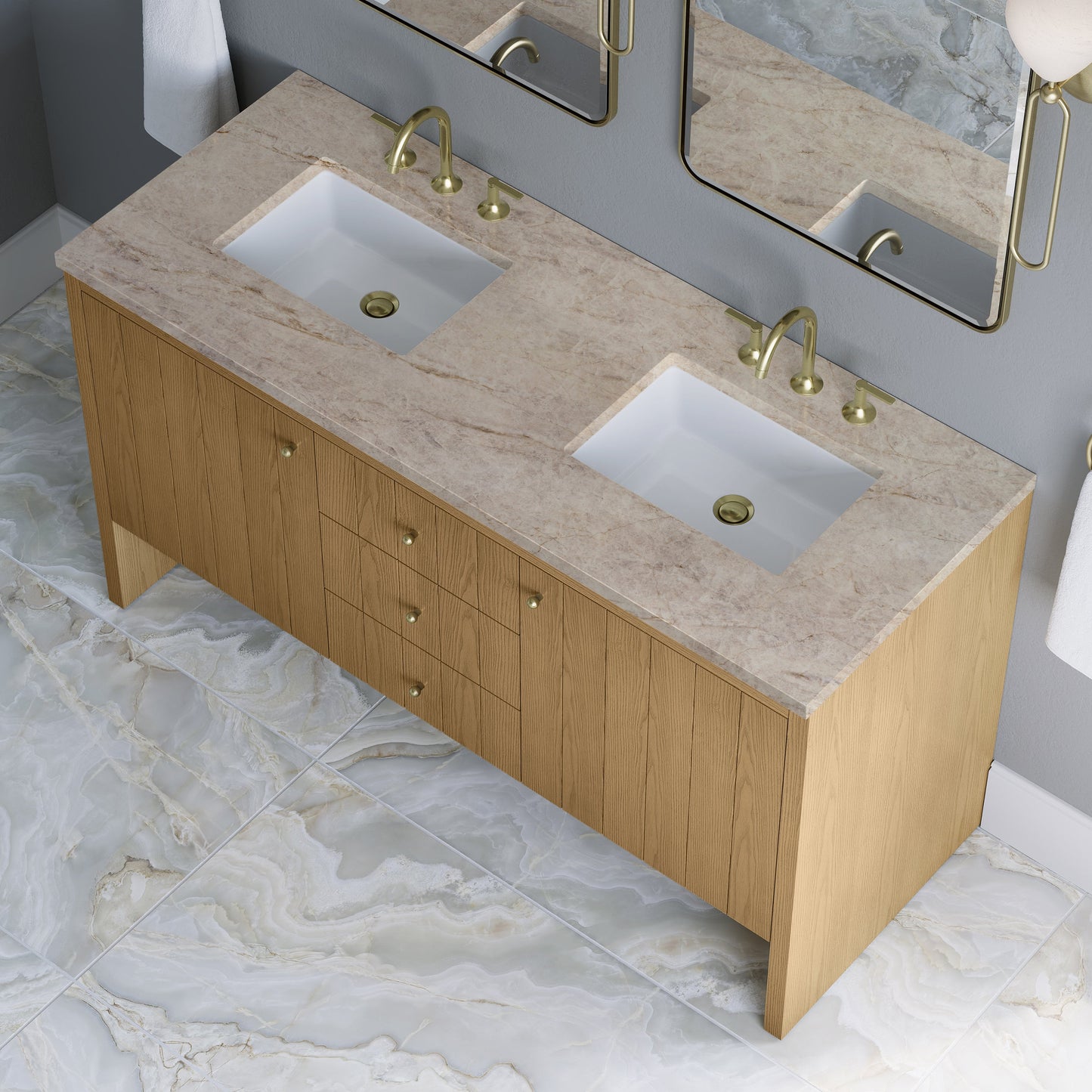 
                  
                    Hudson 60" Double Vanity in Light Natural Oak Double Bathroom Vanity James Martin Vanities Tajnar Eclos 
                  
                