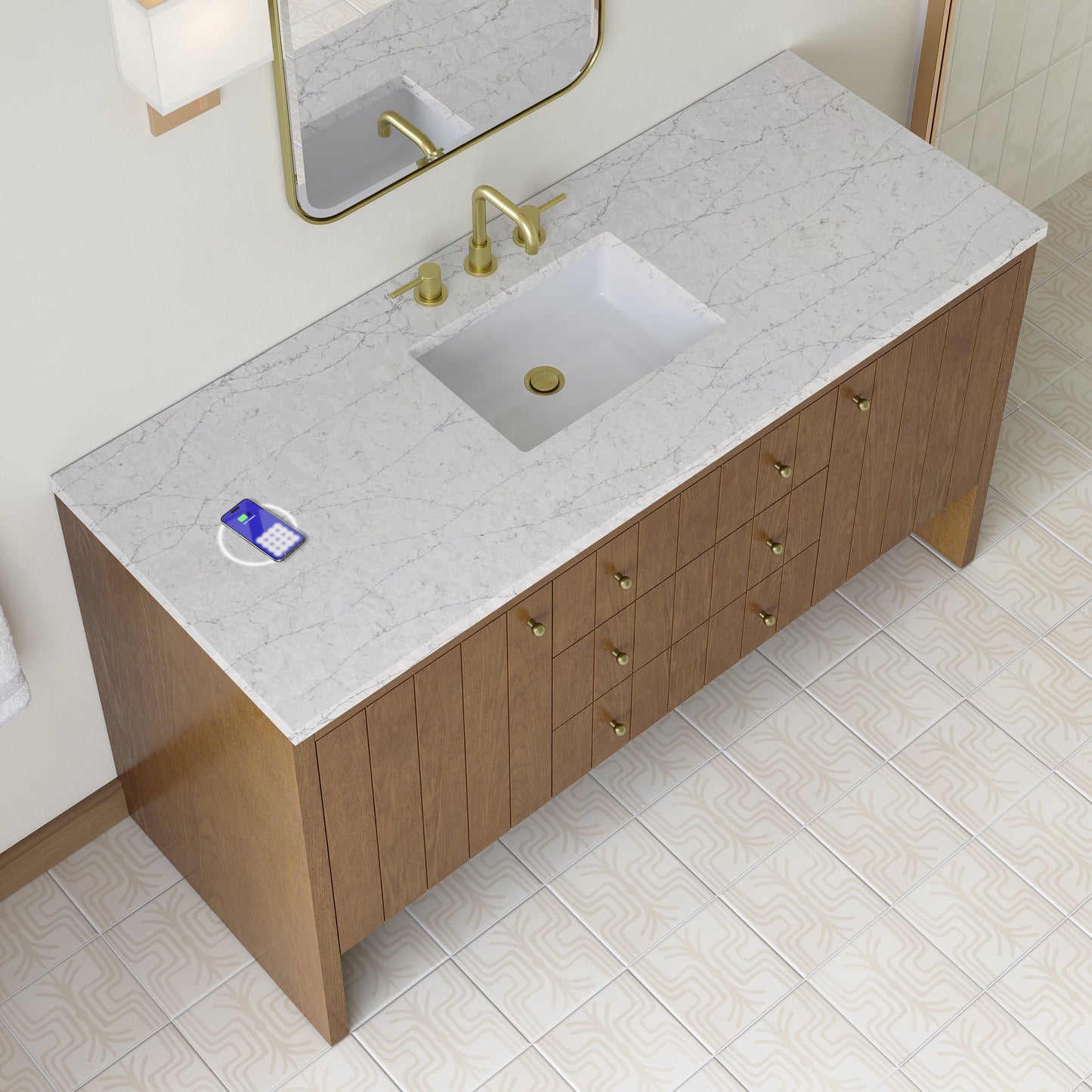 
                  
                    Hudson 60" Single Vanity in Honey Oak Double Bathroom Vanity James Martin Vanities FreePower-Enabled Eternal Jasmine Pearl Silestone 
                  
                