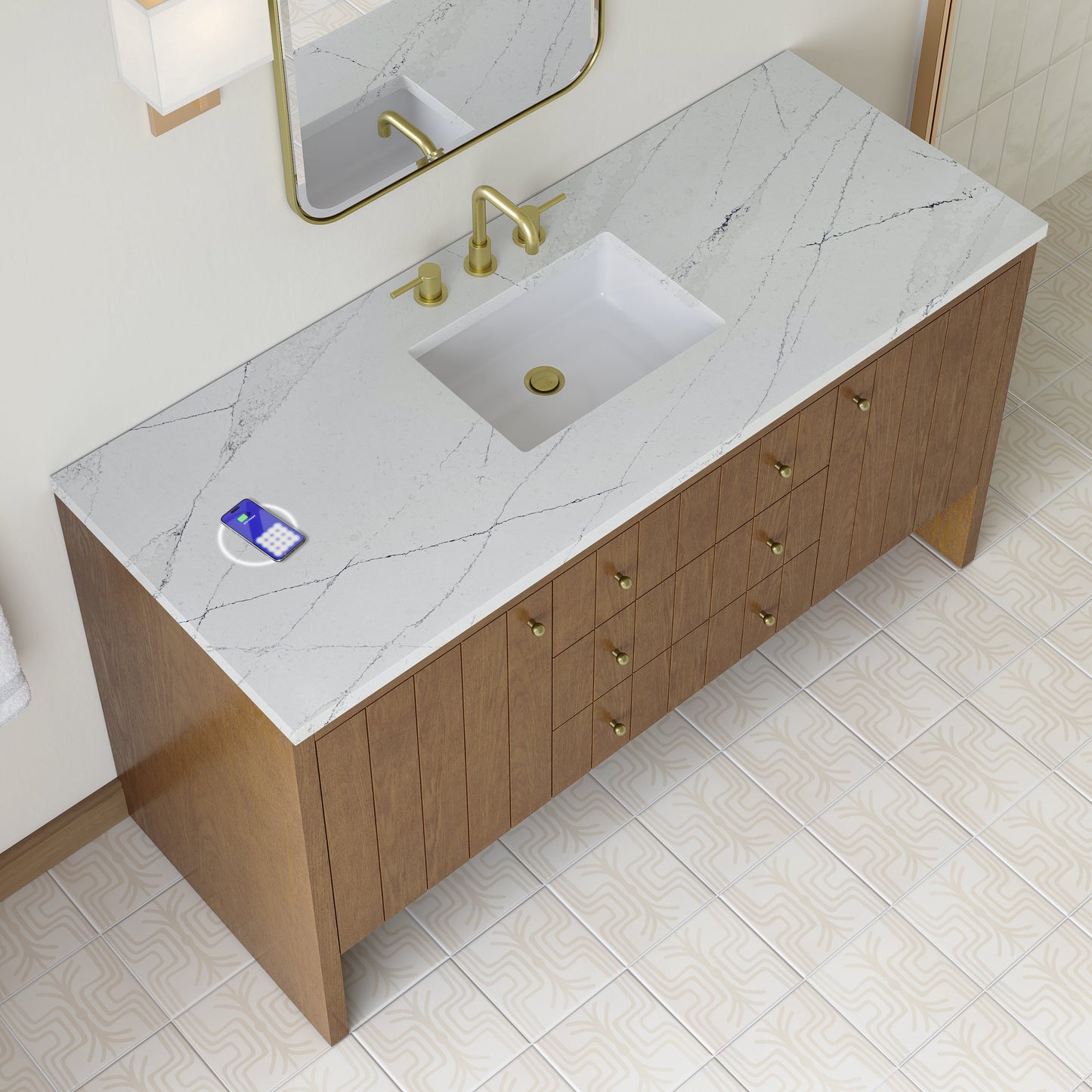
                  
                    Hudson 60" Single Vanity in Honey Oak Double Bathroom Vanity James Martin Vanities FreePower-Enabled Ethereal Noctis Silestone 
                  
                