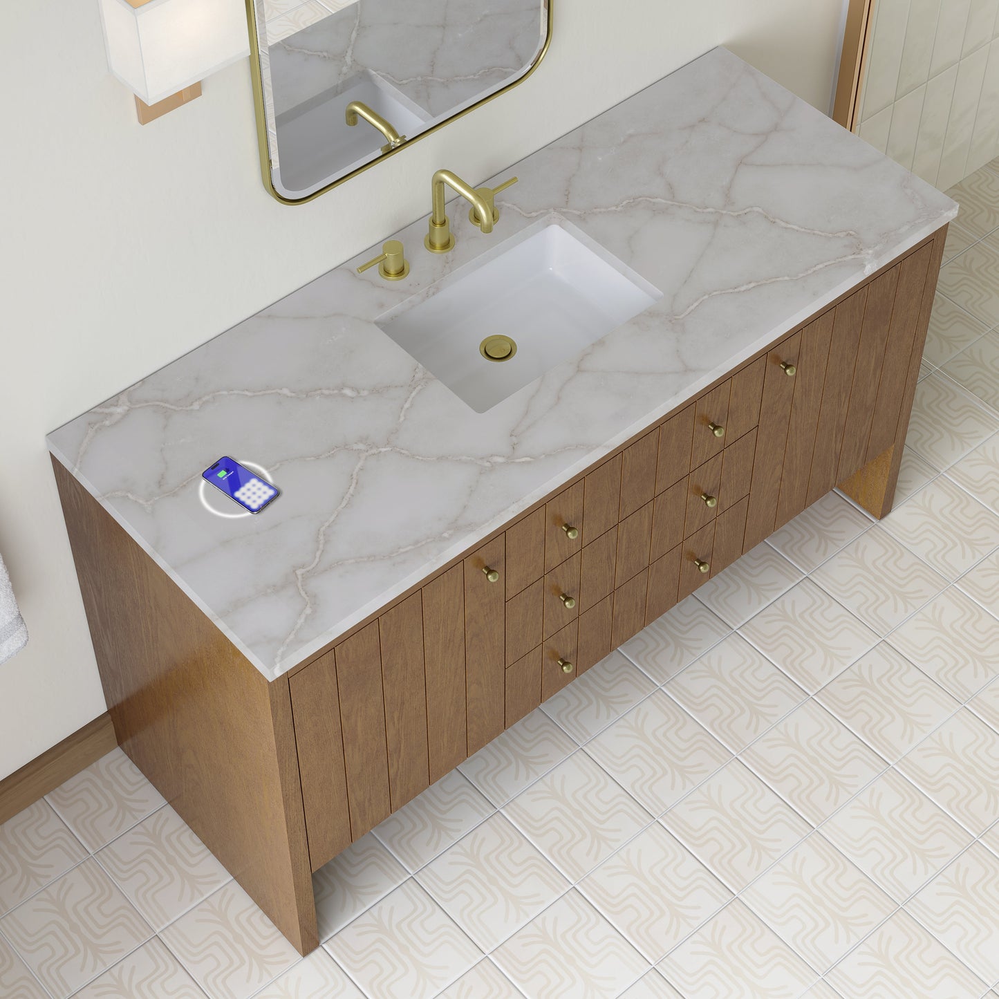 
                  
                    Hudson 60" Single Vanity in Honey Oak Double Bathroom Vanity James Martin Vanities FreePower-Enabled Victorian Silver Silestone 
                  
                