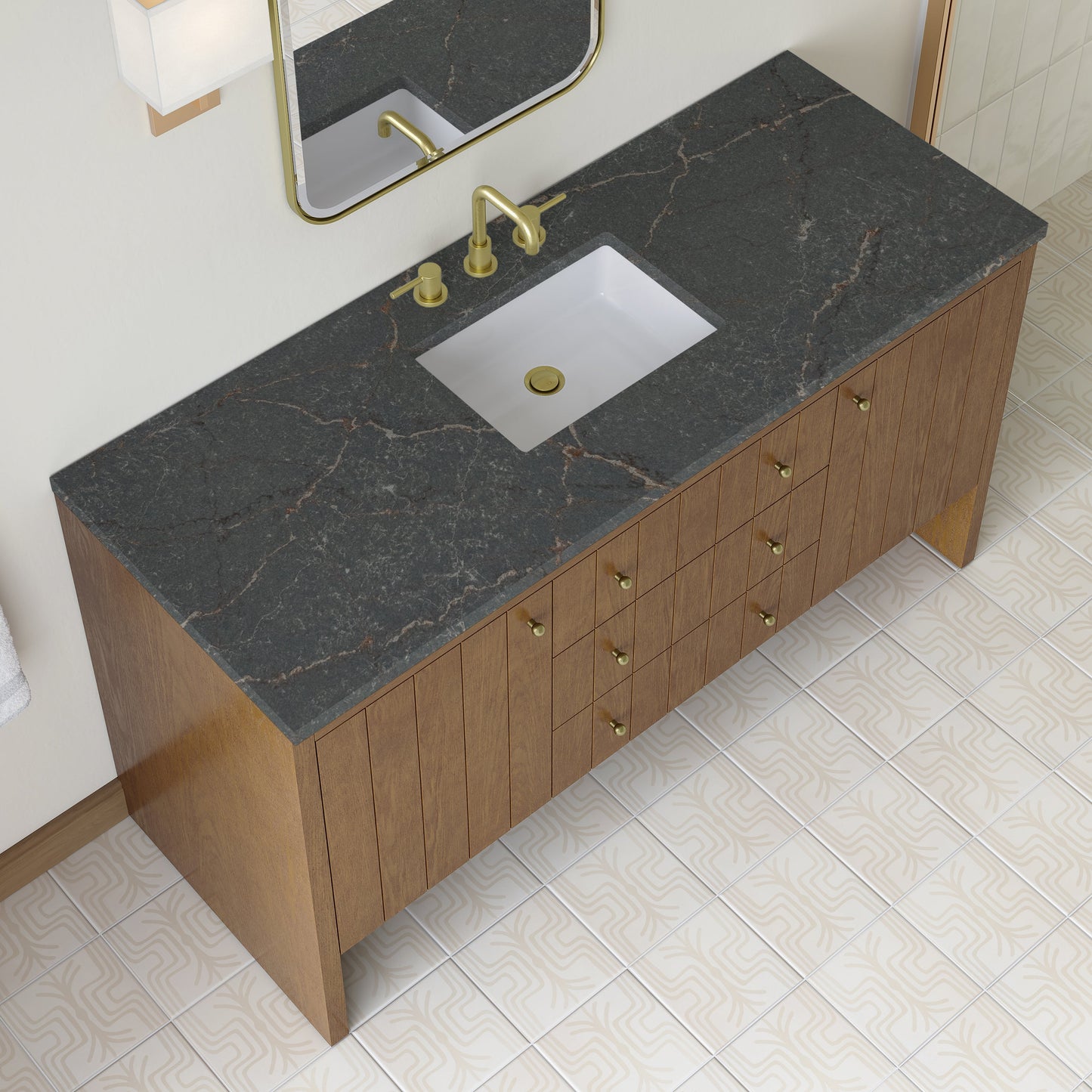 
                  
                    Hudson 60" Single Vanity in Honey Oak Double Bathroom Vanity James Martin Vanities Parisien Bleu Silestone 
                  
                