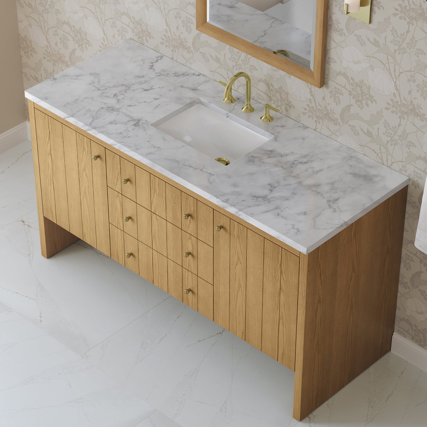 
                  
                    Hudson 60" Single Vanity in Light Natural Oak Double Bathroom Vanity James Martin Vanities Carrara White Marble 
                  
                