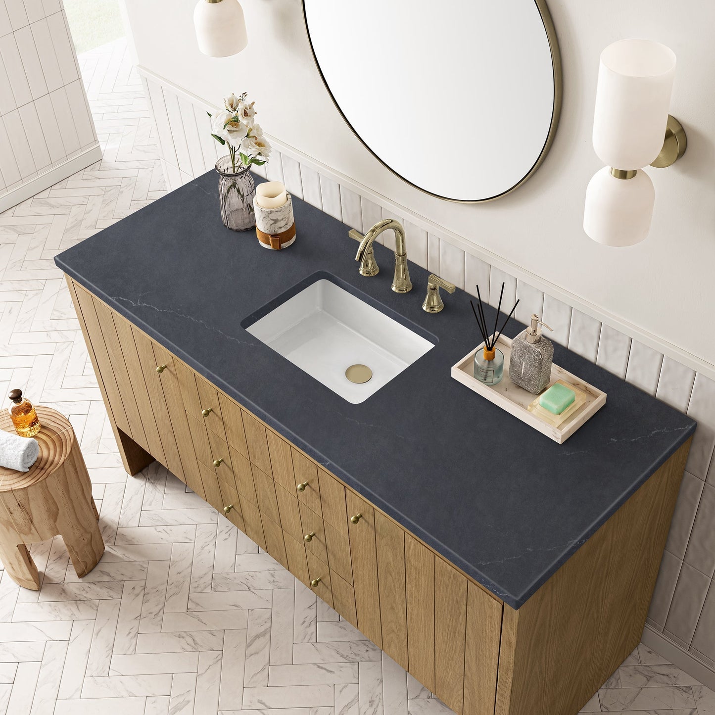 
                  
                    Hudson 60" Single Vanity in Light Natural Oak Double Bathroom Vanity James Martin Vanities Charcoal Soapstone Silestone 
                  
                