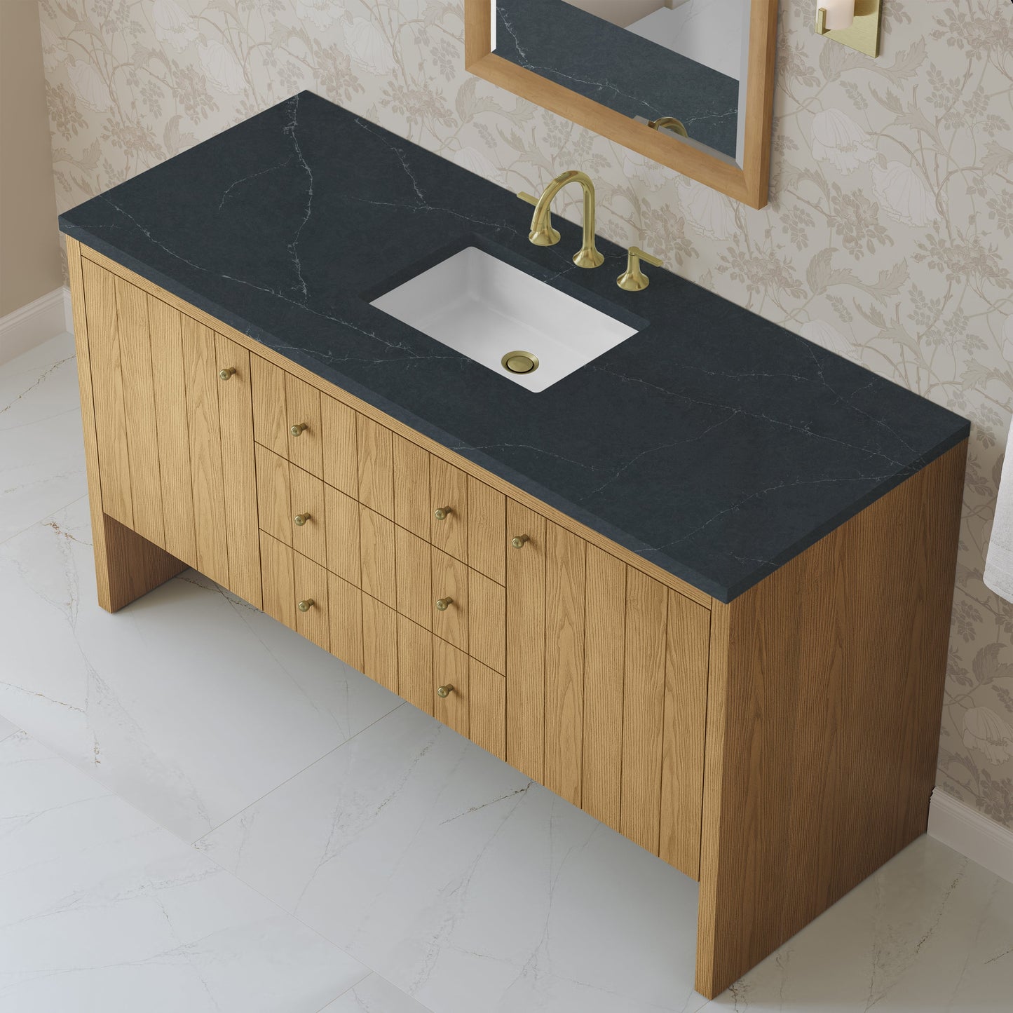 
                  
                    Hudson 60" Single Vanity in Light Natural Oak Double Bathroom Vanity James Martin Vanities Charcoal Soapstone Silestone 
                  
                
