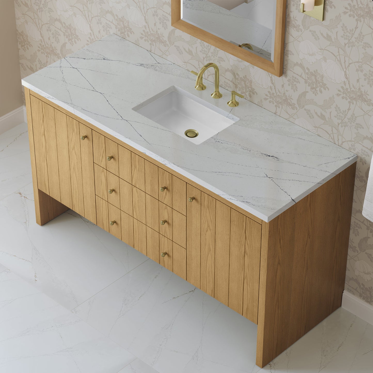 
                  
                    Hudson 60" Single Vanity in Light Natural Oak Double Bathroom Vanity James Martin Vanities Ethereal Noctis Silestone 
                  
                