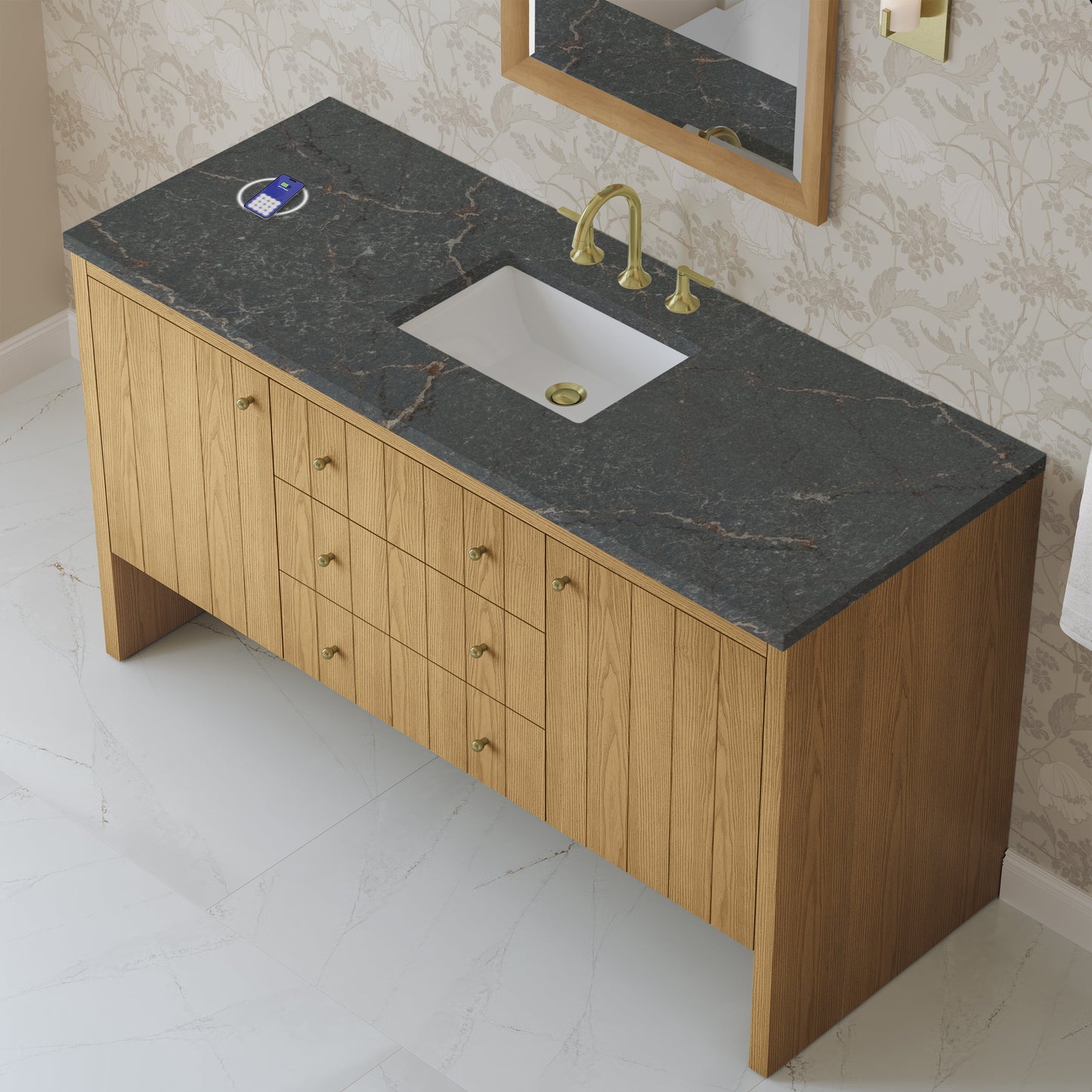 
                  
                    Hudson 60" Single Vanity in Light Natural Oak Double Bathroom Vanity James Martin Vanities FreePower-Enabled Parisien Bleu Silestone 
                  
                