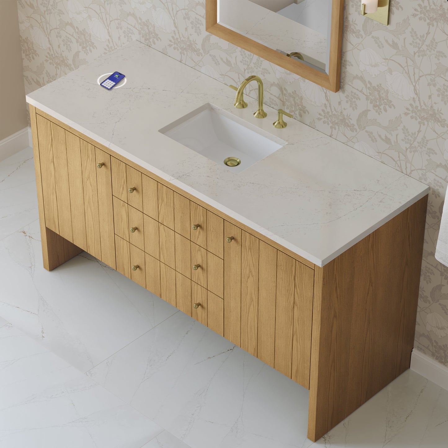 
                  
                    Hudson 60" Single Vanity in Light Natural Oak Double Bathroom Vanity James Martin Vanities FreePower-Enabled Siberian Silestone 
                  
                